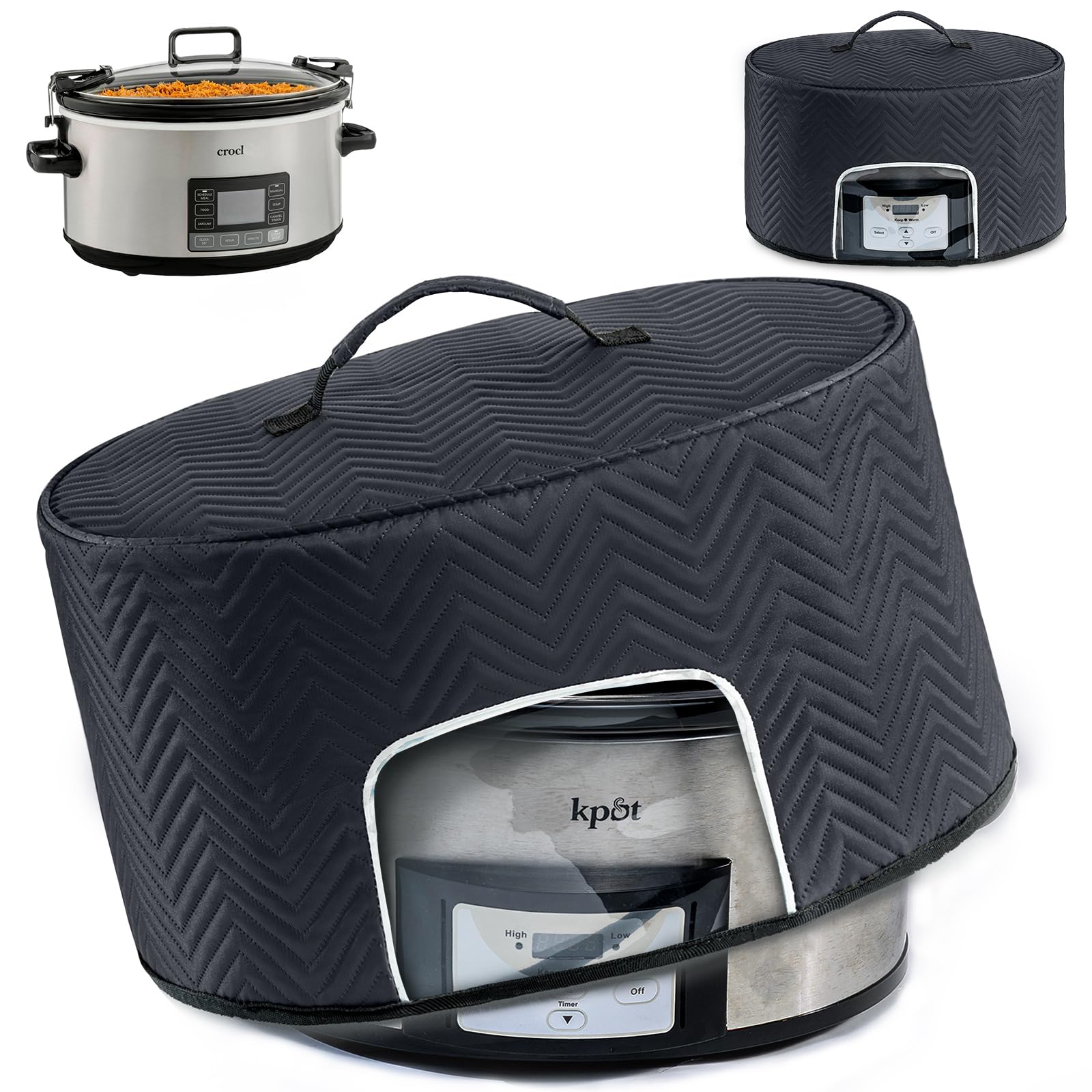 BAGSPRITE Slow Cooker Cover with Aluminum Foil Lining for Crock-Pot &amp; Hamilton Beach 6, 7, 8 Quart Oval Slow Cookers – Appliance Dust Cover with See-Through Window