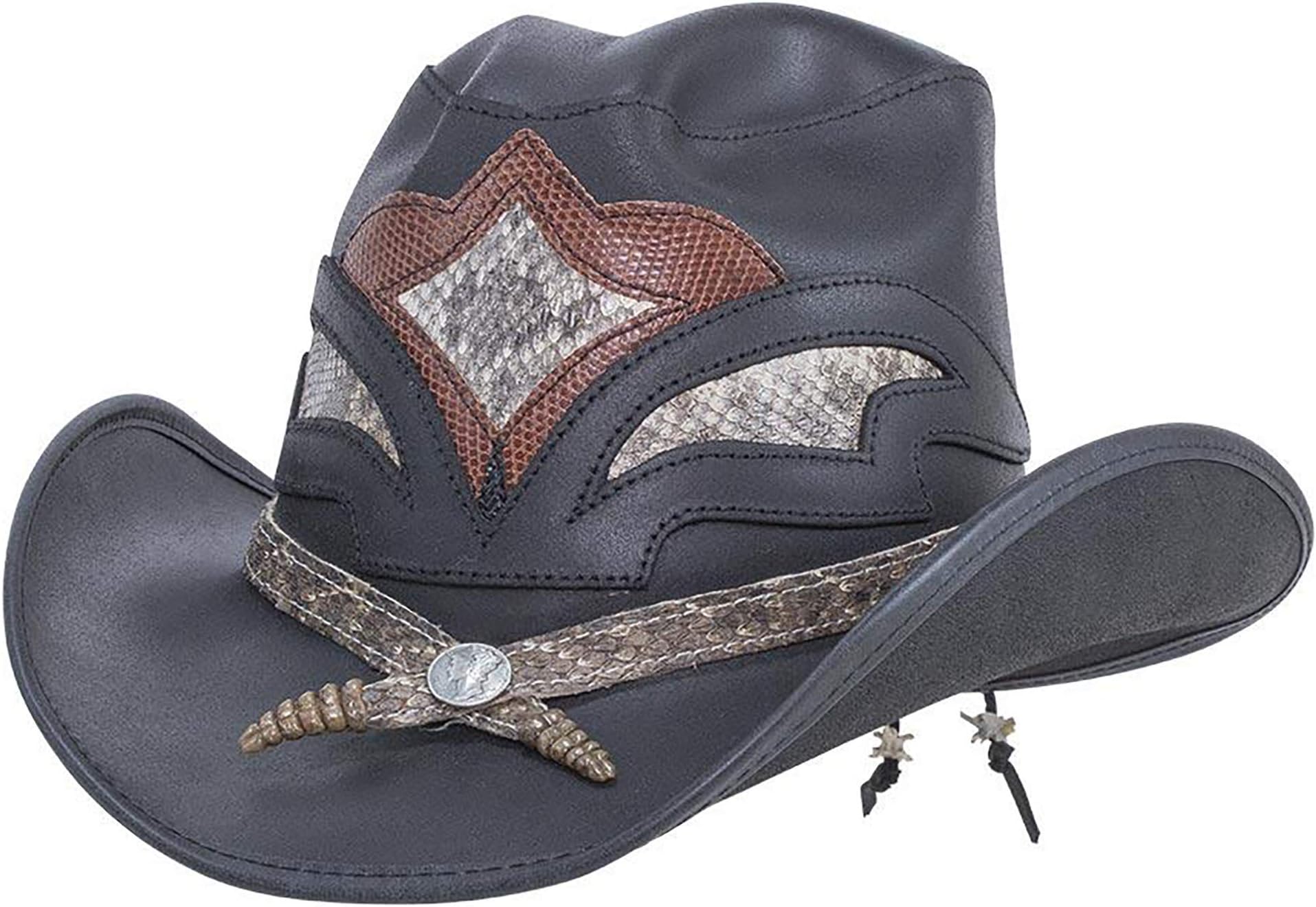 American Hat Makers Storm Leather Cowboy Hat with Rattlesnake Skin Band โ Handcrafted, Genuine Leather