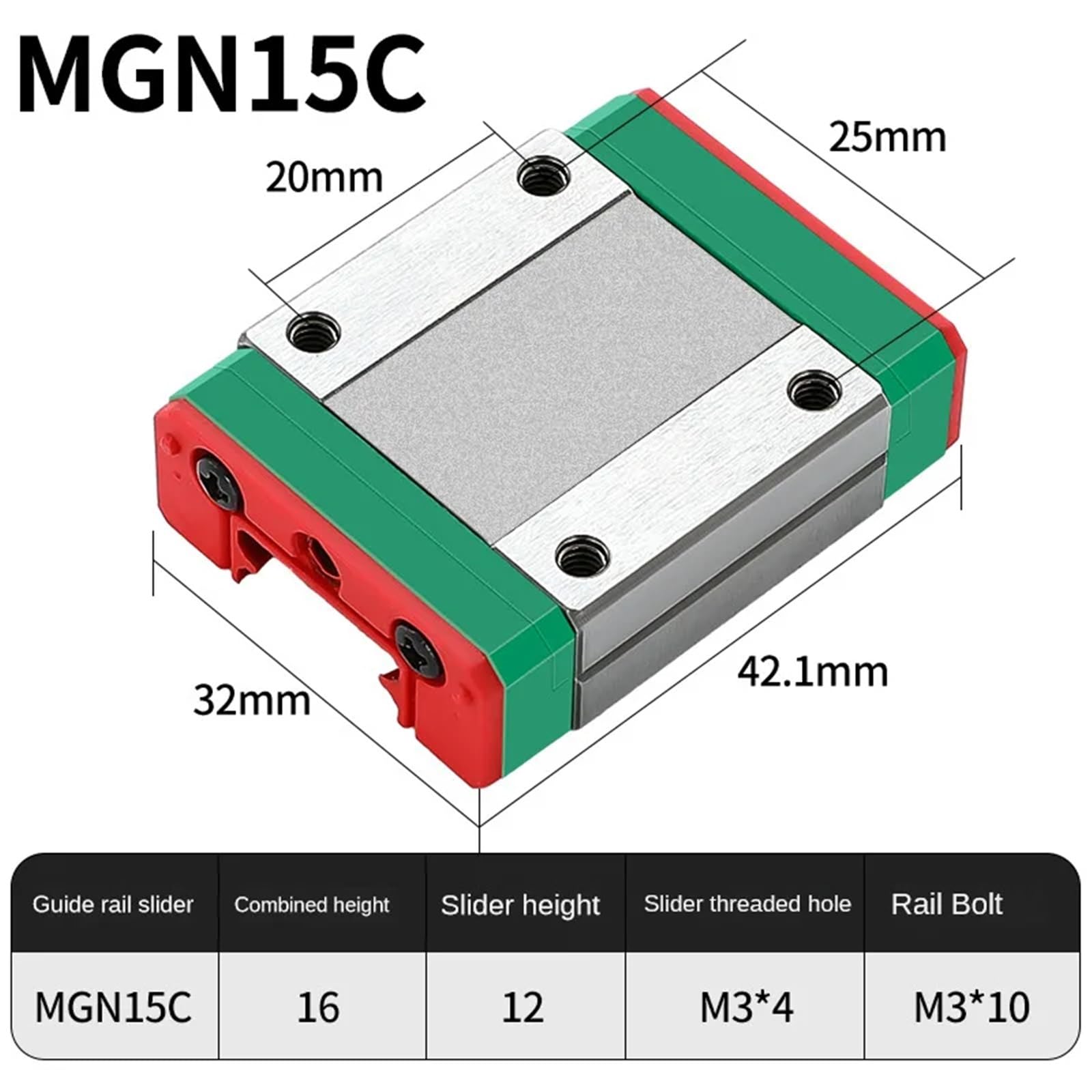 Guide linéaire MGN 2 pièces + 4 pièces bloc MGN MGN7 MGN12 MGN15 MGN9 300 350 400 450 500 600 800mm, Rail linéaire Miniature coulissant(MGN15 C,500mm)