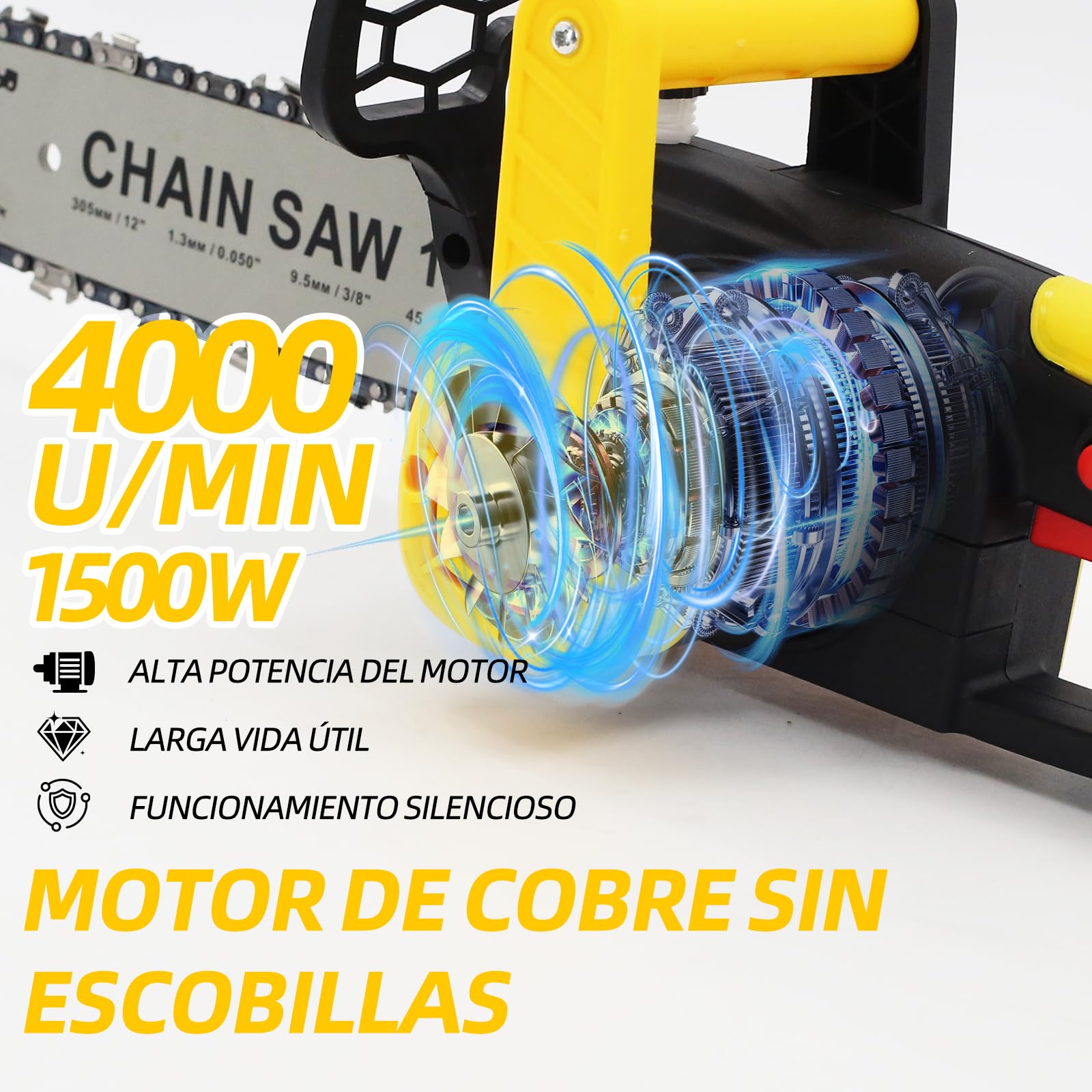 Motosierra a batería 12 pulgadas, motor 1800W sin escobillas, 2x4000mAh, lubricación auto, seguridad – sierra profesional para árboles con maletín, para madera y jardín