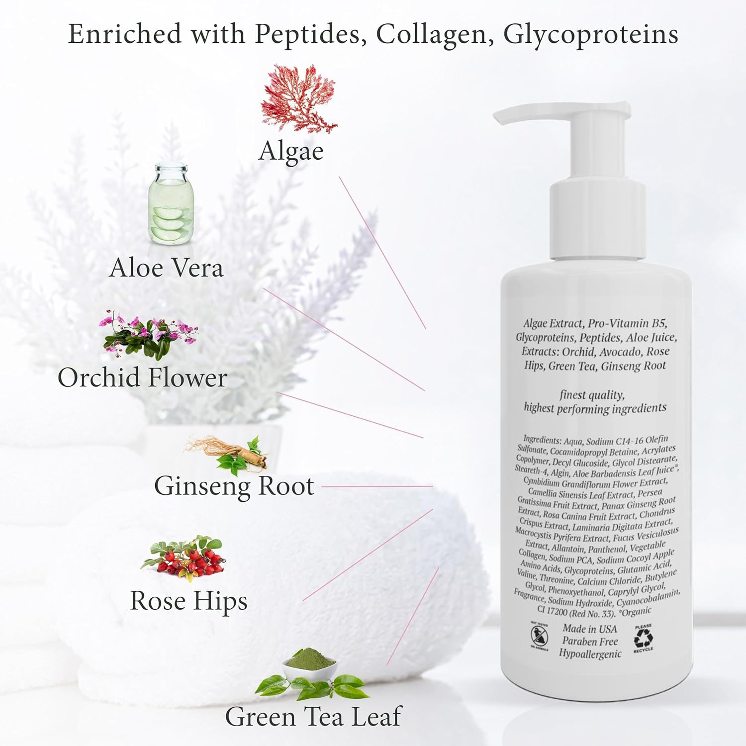 Florencia Botanical Peptide Oxygen Cleanser – Oil-Free Foaming Gel Face Wash with Glycoproteins, Algae & Botanical Extracts, Gentle Revitalizing Daily Facial Cleanser for All Skin Types, 6 Oz