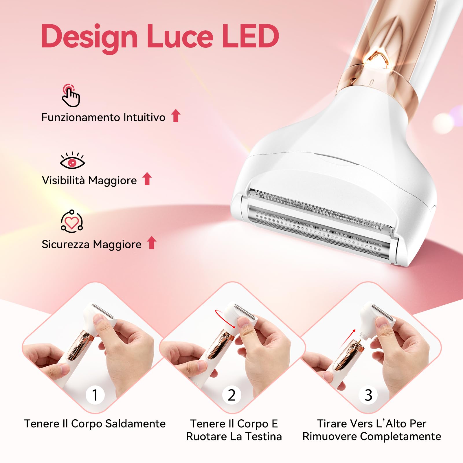 ANLAN Rasoio Elettrico Donna 4-in-1 Depilatore Corpo Donna Kit Rasoio Intimo con LED Display, IPX6 Impermeabile Rasoio Elettrico Corpo per Viso, Corpo e Inguine 90 Minuti di Autonomia