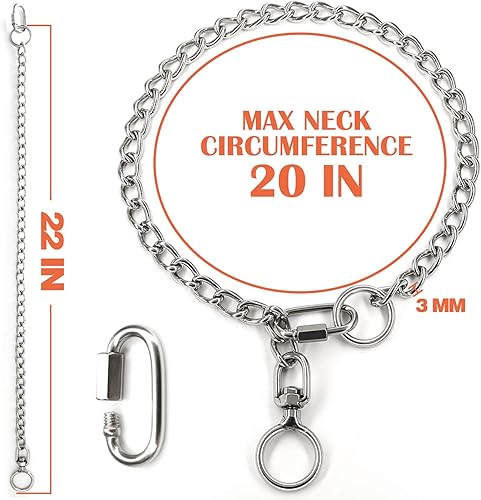 Miniatura 5 de Collar de cadena para perro, correa de acero inoxidable de metal, collar de estrangulador de entrenamiento, hebilla ajustable, cabeza de rotación de