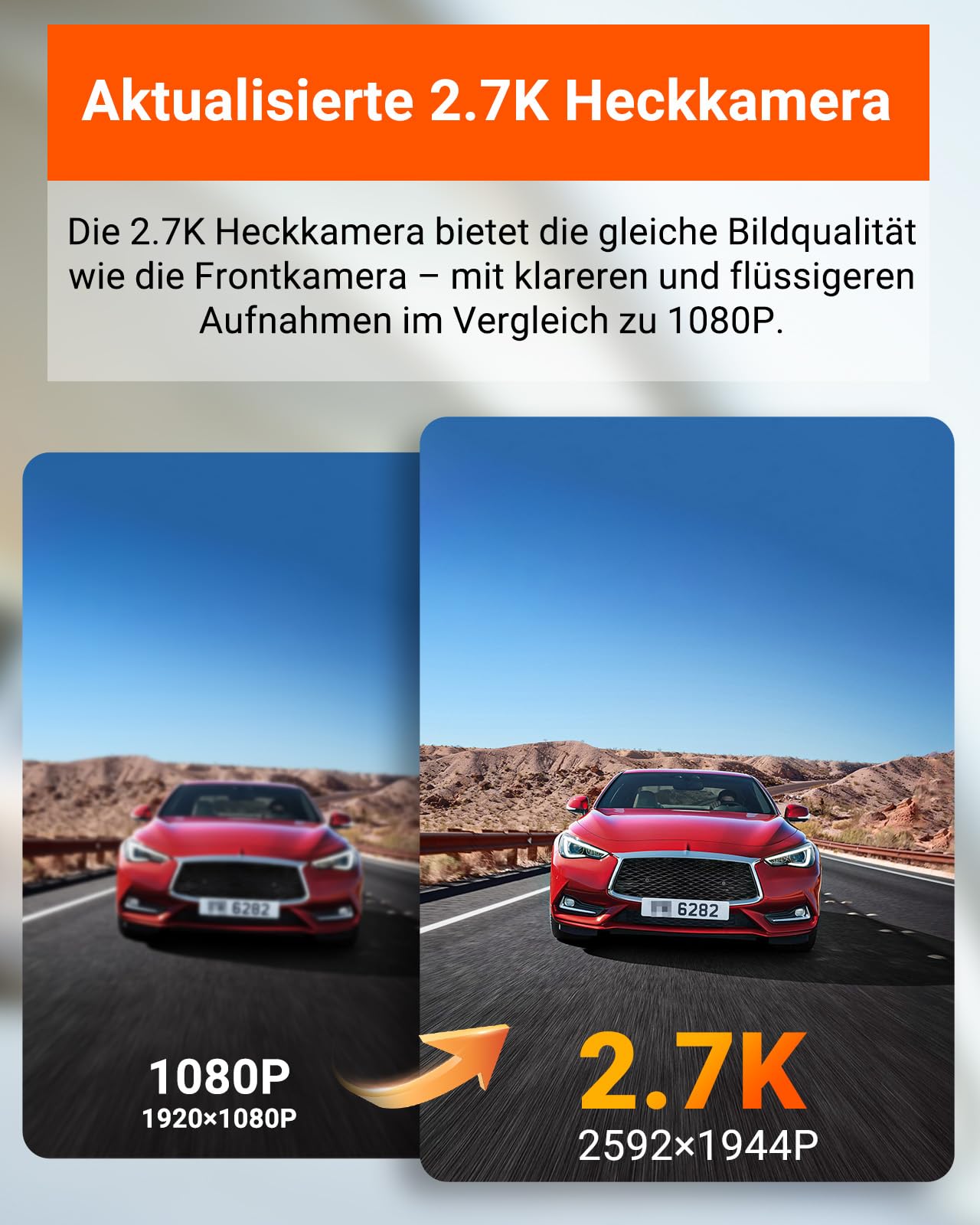 VANTRUE E2 2.7K+2.7K Dashcam Auto vorne hinten 5GHz WiFi 9MB/S GPS, Fernbedienung Sprachbefehle Dash cam Dual 1944P/1440P WDR Nachtsicht Puffer Parkmodus Auto Kamera, 2.45’’ 320° G Sensor, max. 512GB