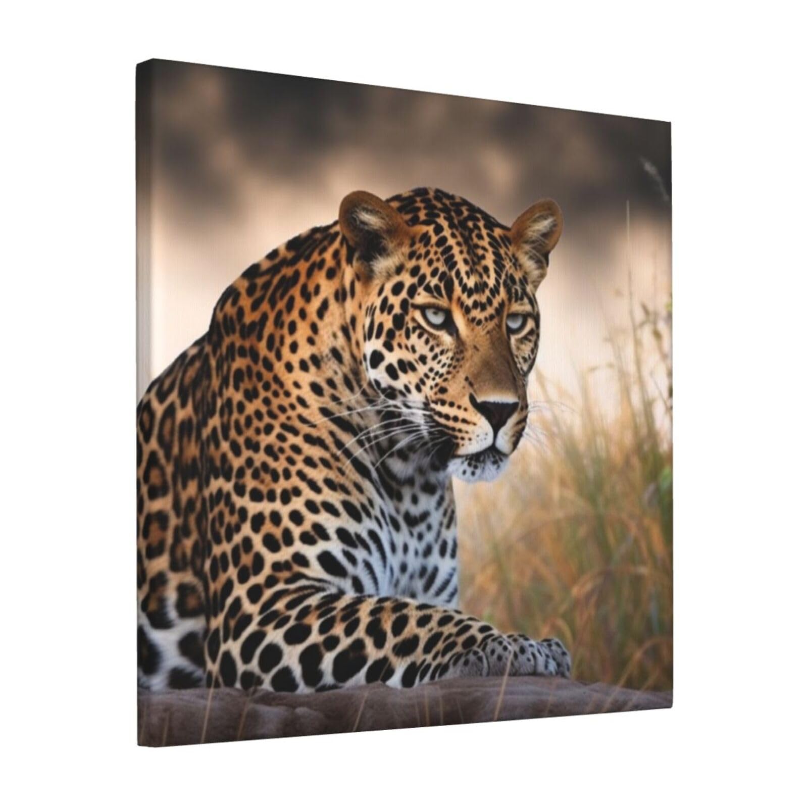 KLOPH African Animal Leopard Canvas Wall Art for Living Room 12"x12" Modern Artwork Painting for Bathroom Hanging Canvas Prints Aesthetic Wallart for Bedroom Kitchen Office Wall Decor