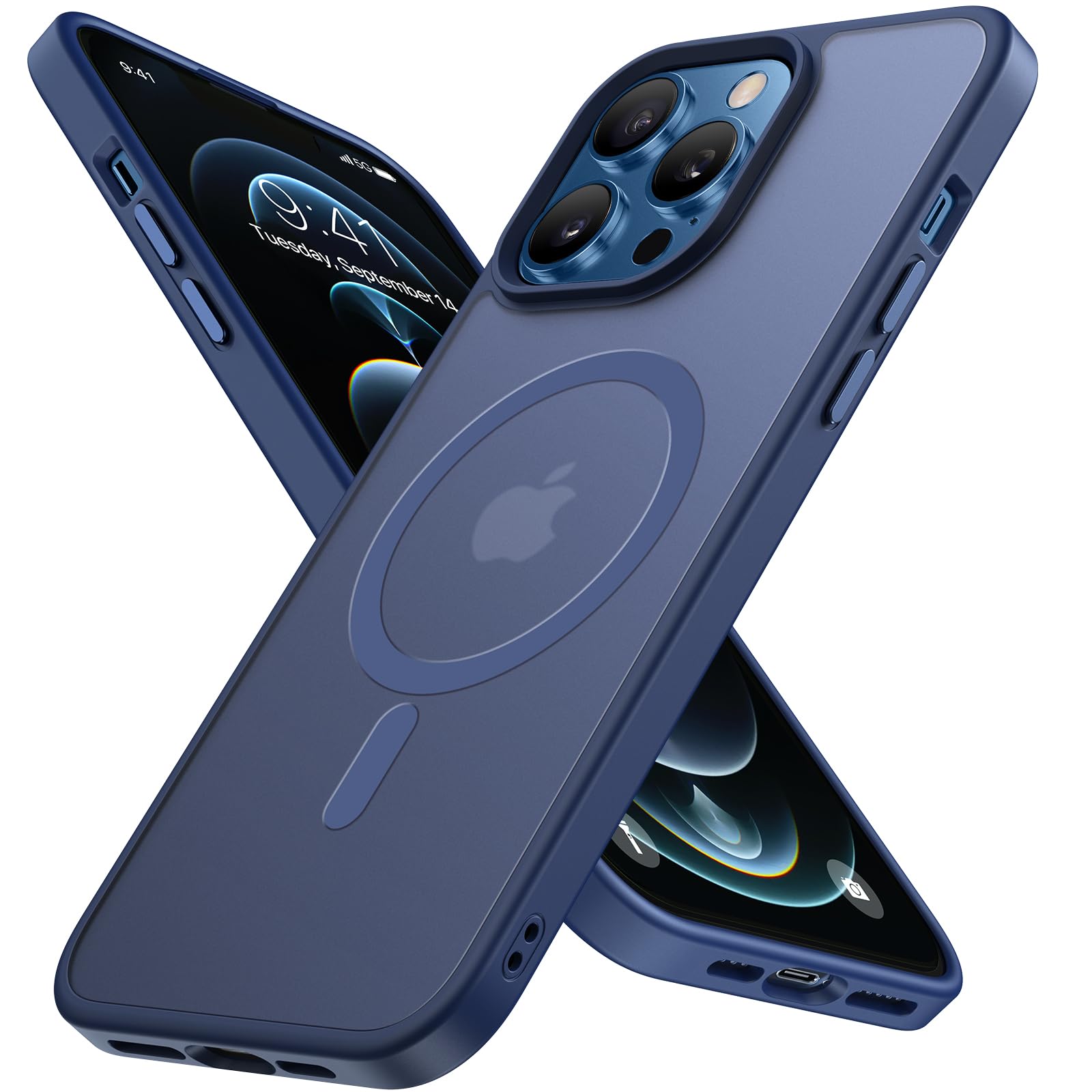 miracase Magnetic for iPhone 12/12 Pro Case (Compatible with MagSafe) Military-Grade Protection, Anti-Fingerprint Translucent Matte Phone Cover for iPhone 12/12 Pro Case 6.1 inch, Dark Blue