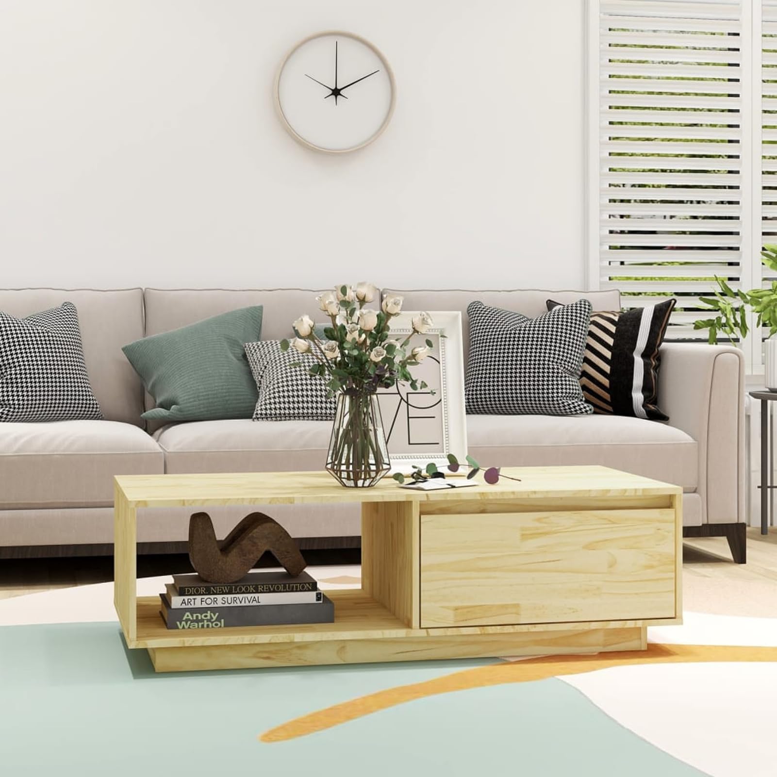 Table basse 110 x 50 cm pin massif table basse robuste en bois de pin
