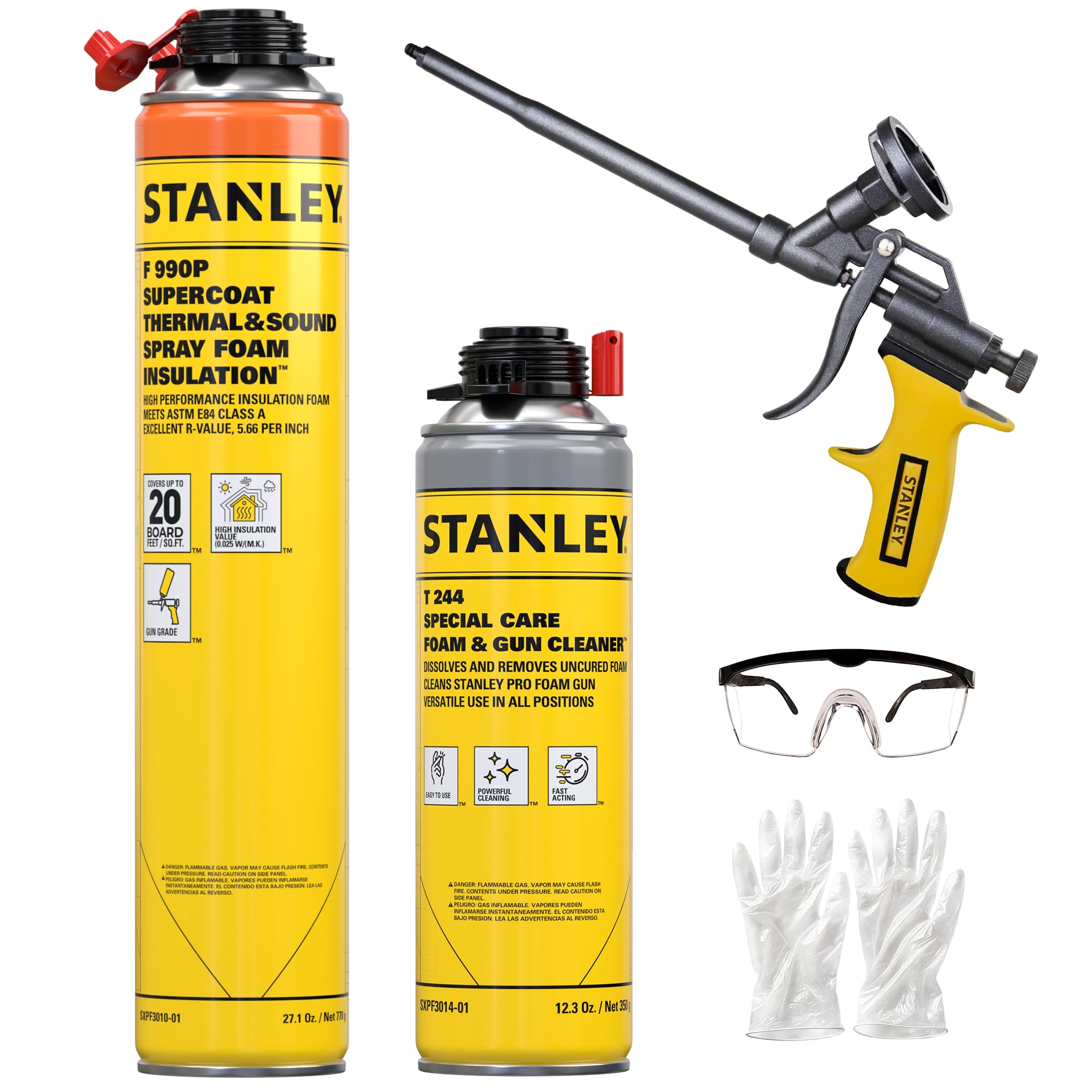 STANLEY F 990P スーパーコートスプレーフォーム断熱キット - クローズドセルスプレーフォームは最大20平方フィートまでカバー - ガン、クリーナー付き - 27オンス、1パック