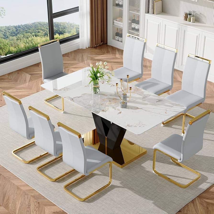 Amazon.com - LUFTUT 71'' Dining Table Set for 8,Marble Dining