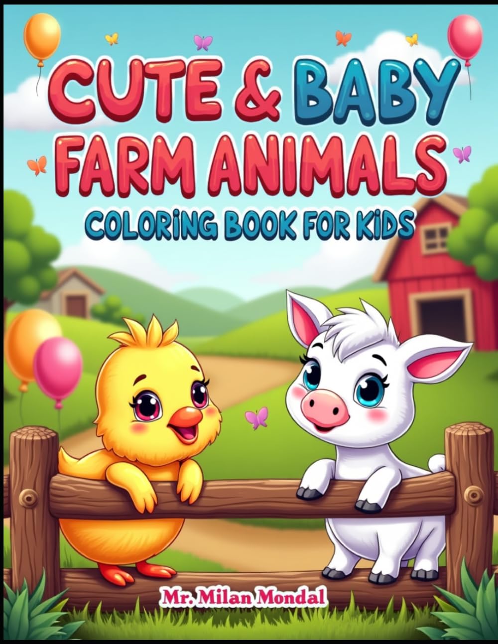 Cute Baby Farm Animals Coloring Book for Kids: Fun and Easy Farm Animal Coloring Pages with Bold Outlines and Rectangular Borders for Toddlers and Preschoolers