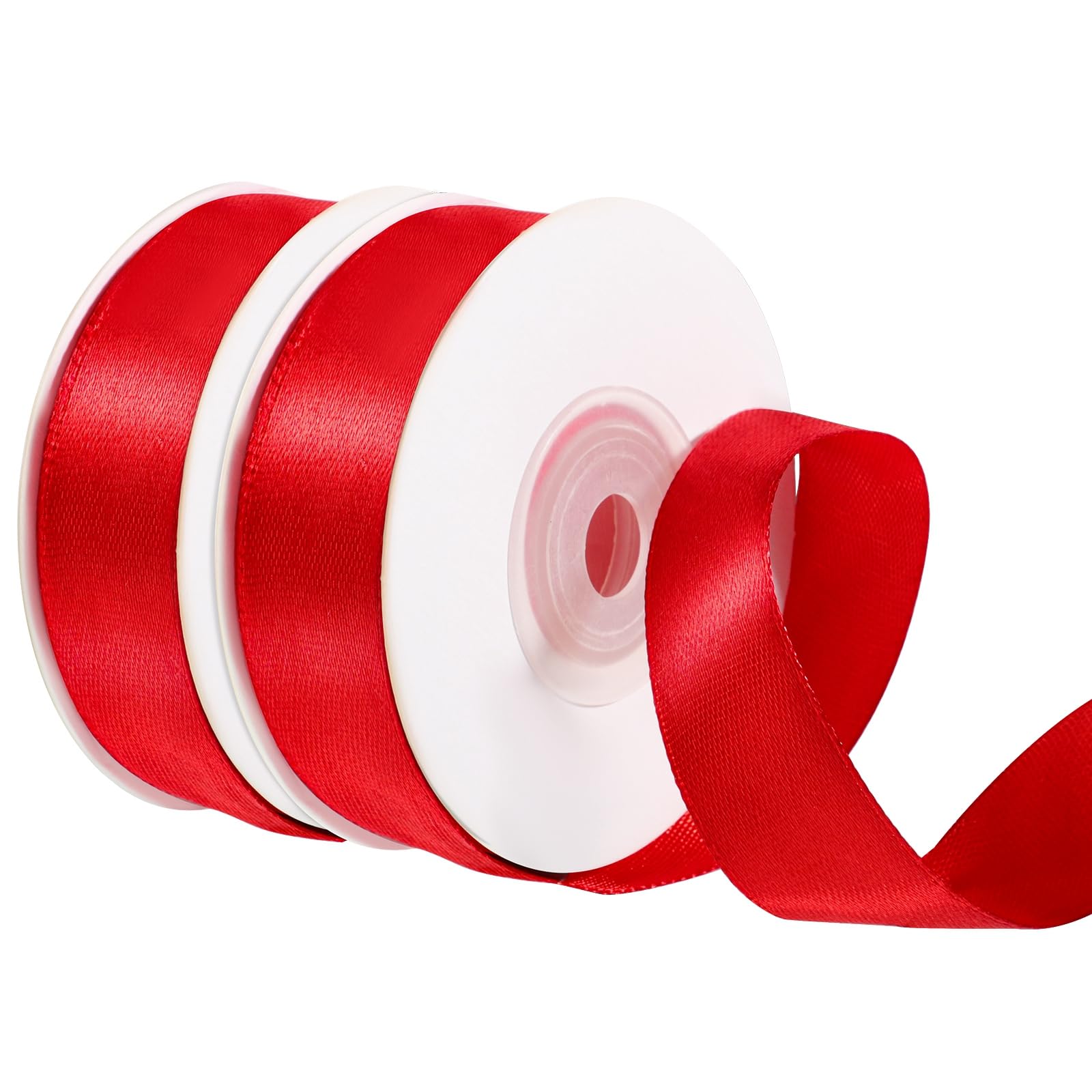 Ruban Satin Rouge Noël 2 Rouleaux - 1.2cm X 22m Pour Cadeaux Et Déco