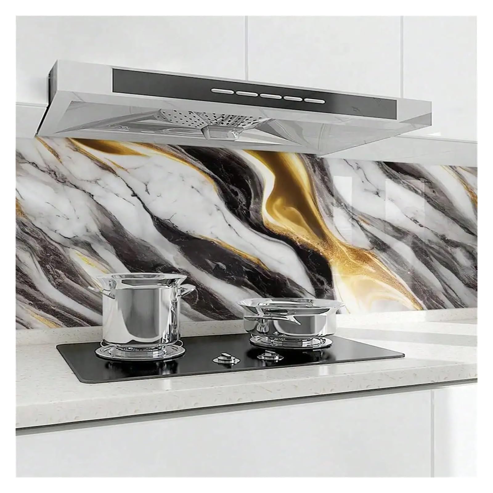 Ayztantine Self-Adhesive Wallpaper 8M Aluminum Foil Marble Decor Stickers for Kitchen Cabinet Countertop Renovation(HEI BO,40x200CM)