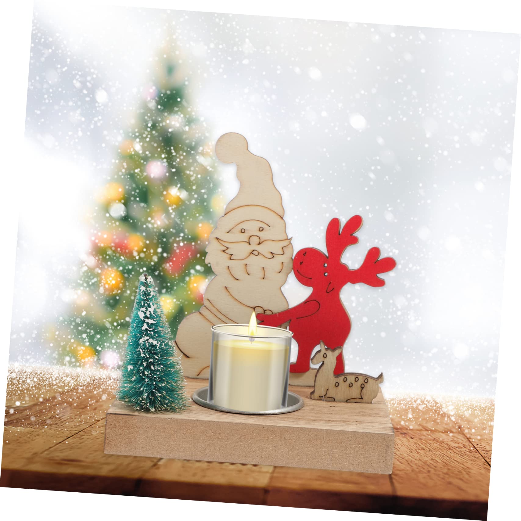 LIFKOME Christmas Wooden Tealight Holder Santa Claus Candlestick Wooden Ornament for Holiday Decor and Festive Table Centerpieces