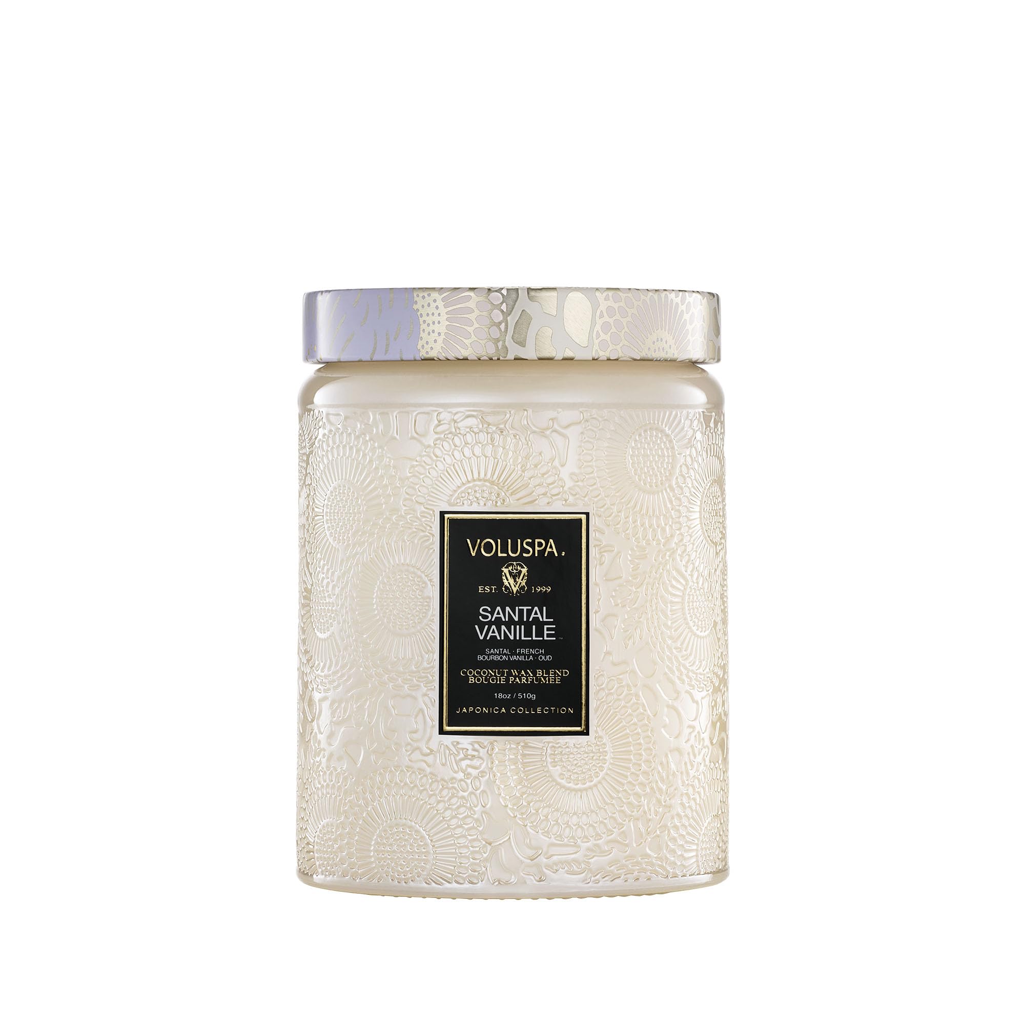Santal Vanille Candle | Large Glass Jar | 18 Oz | 100 Hour Burn Time | All Natural Wicks and Coconut Wax for Clean Burning | Vegan | Poured in The USA