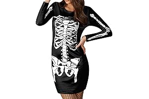 Bewitching Women's Halloween Costume Skeleton Funny Long Sleeve Midi Dresses