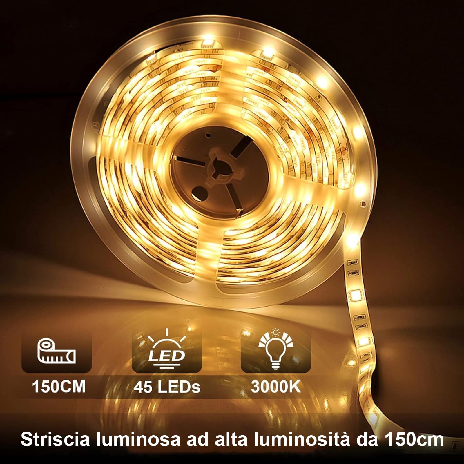 UNIKS 1.5M 45LED Luce Armadio Striscia LED Striscia a Batteria con Sensore di Movimento. 3000K Bianco Caldo Luce Notturna per Camera da letto, Guardaroba, Corridoio e scale.