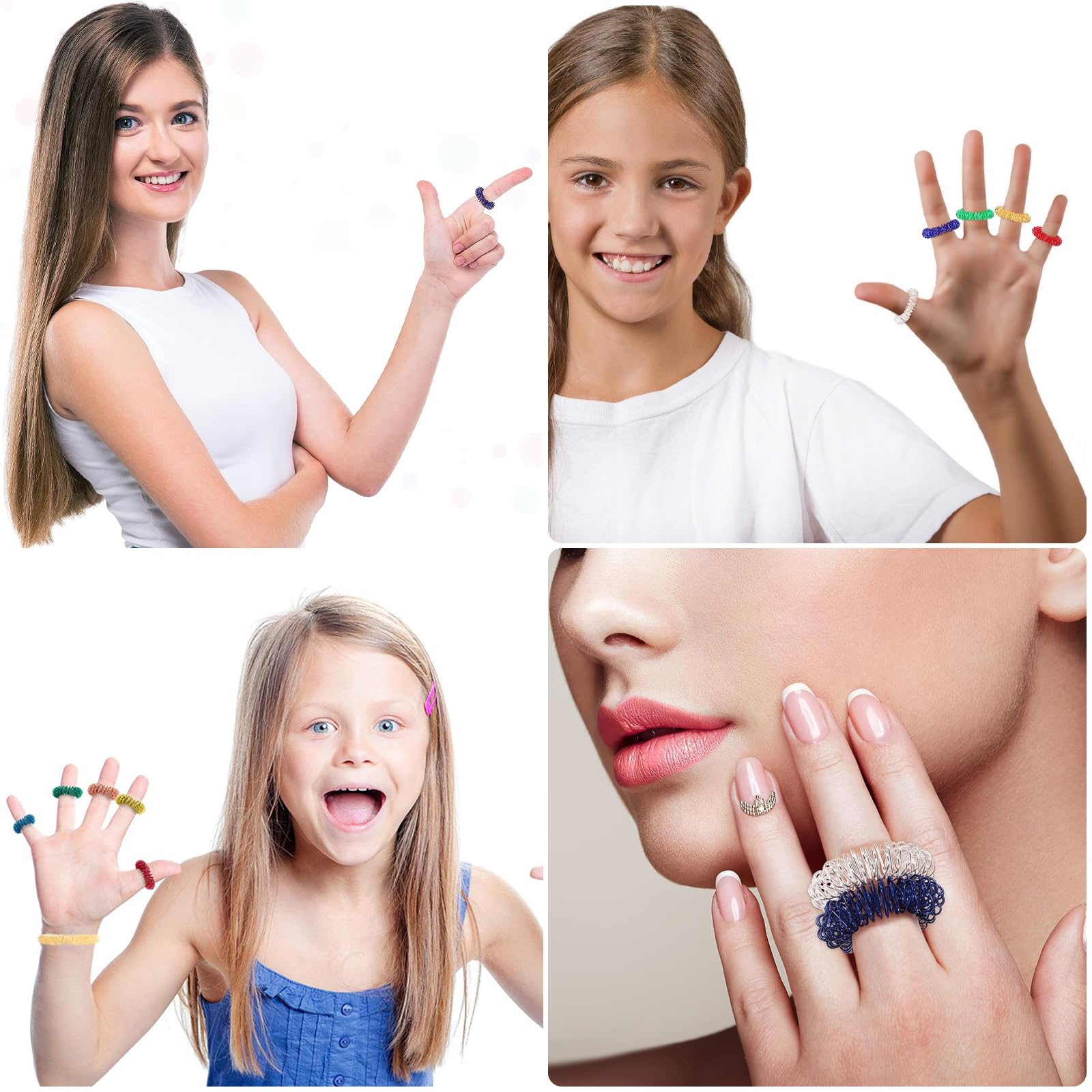 Set 8 Anelli Antistress Regolabili – Anelli Con Perle Girevoli E Digitopressione – Sollievo Da Ansia E Stress Per Donne E Uomini - 2