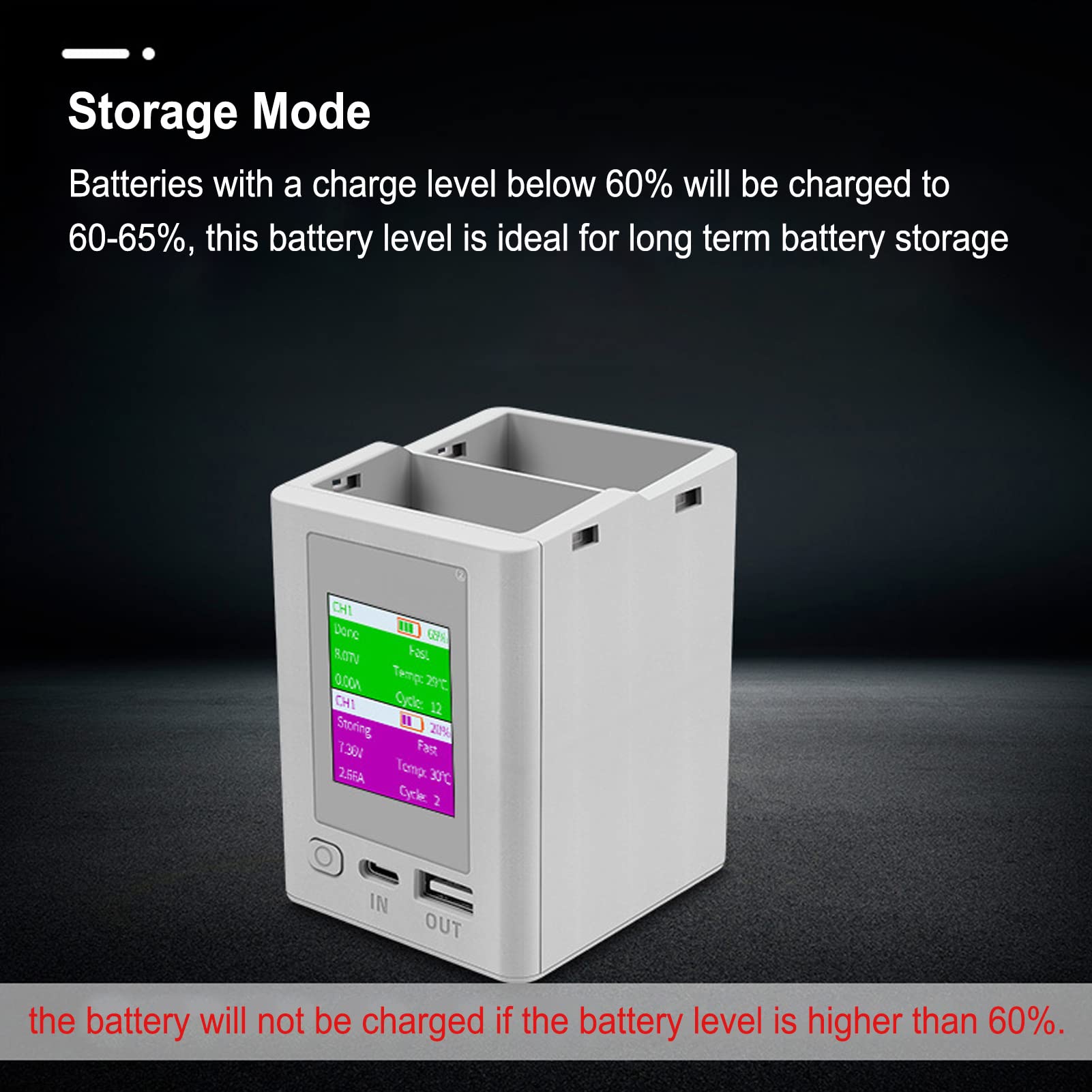 Hub di Ricarica Bidirezionale, Caricabatteria per Droni Carica Batterie Schermo a Colori Caricabatteria LCD USB per 3 Droni Grigio
