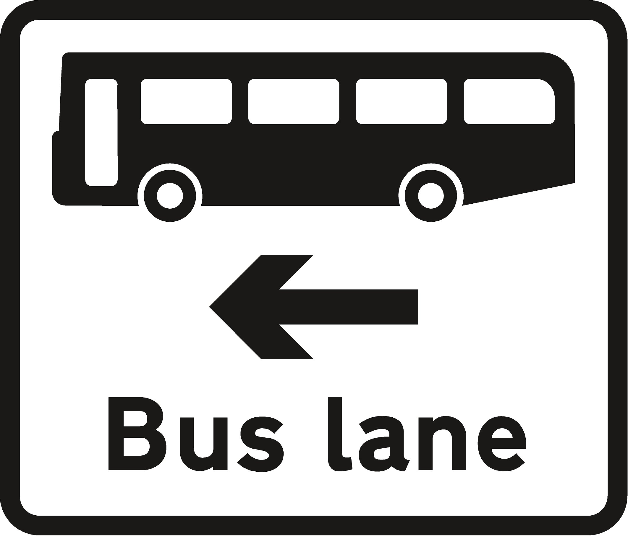 Bus lane on road at junction ahead Road safety sign - 3mm Aluminium sign fitted with 2 strips Channel to rear for mounting on post 600mm x 600mm