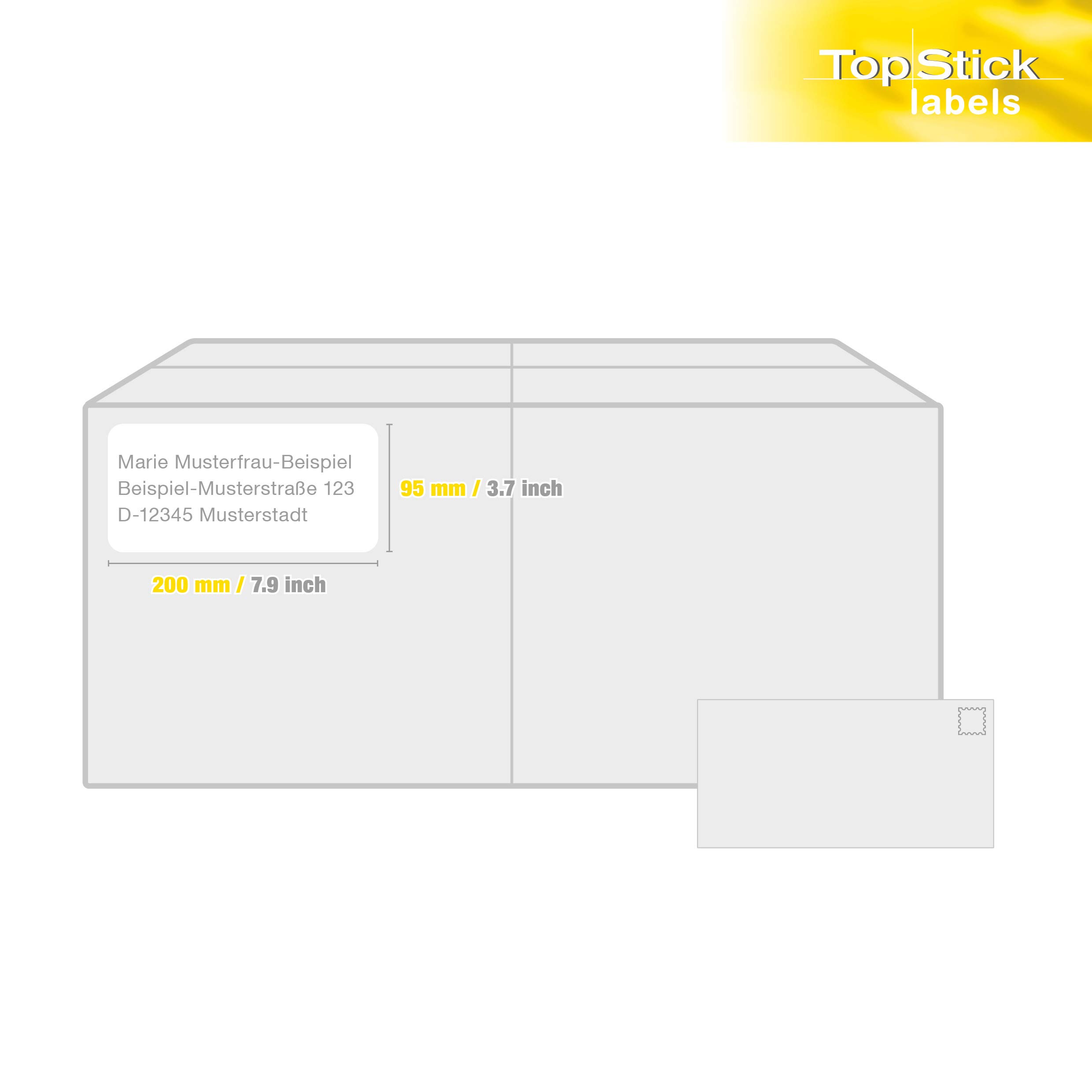 topstick 8793 Etiquetas universales A4 grande, paquete de 10 (200 x 95 mm, 1000 hojas, papel, mate) autoadhesivas, imprimible, pegatinas de dirección permanentes, 3000 adhesivos blancas