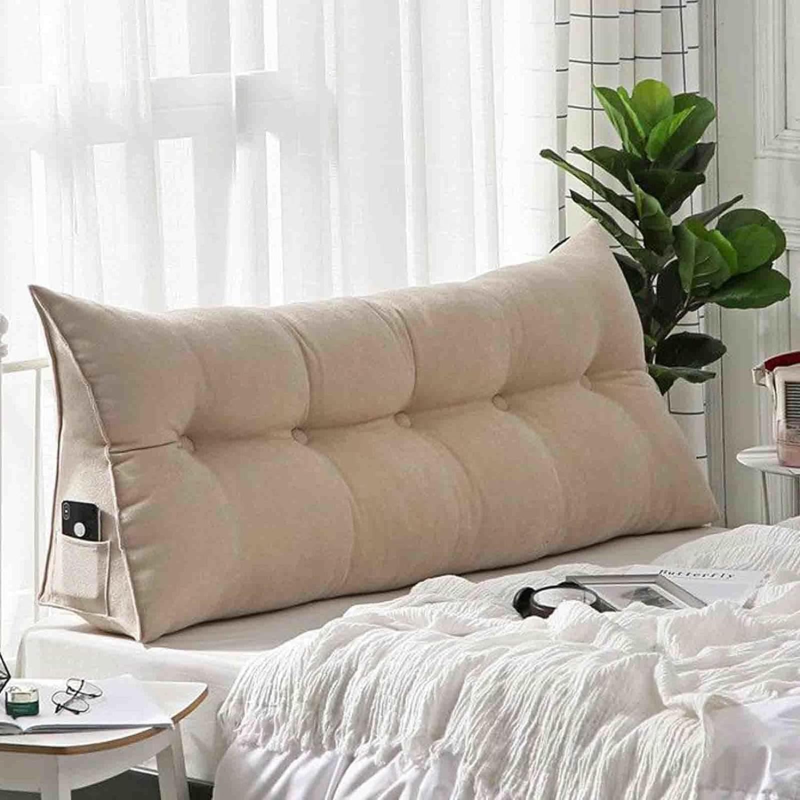 Yszbd #9 Large Wedge Pillows Headboard Lumbar Support Cushion Waist Backrest With Pocket Couch Removable Washable Cover,For Bed Sofa Bedroom,-60X50x20cm