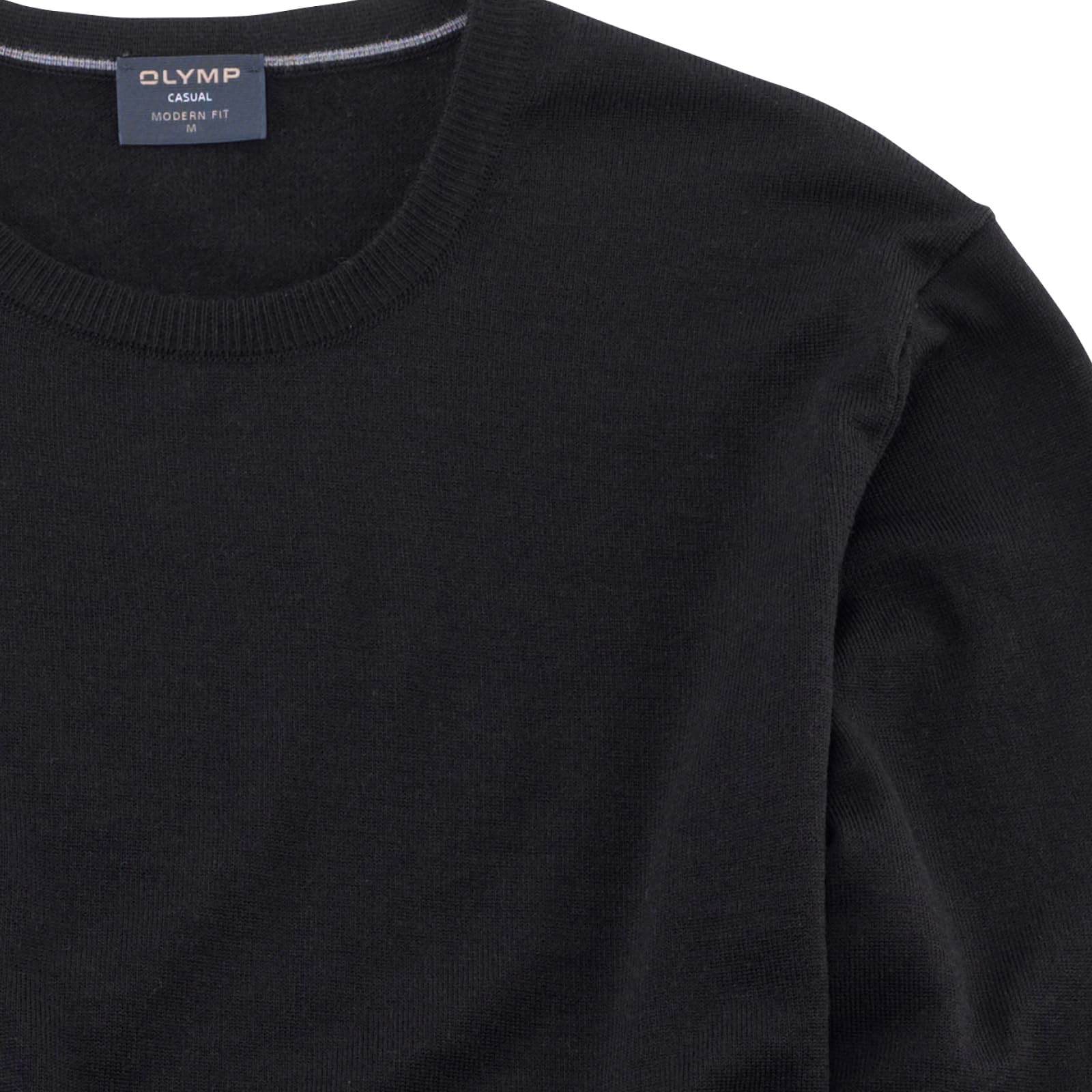 Olymp Pullover L Rundhals Merinowolle Schwarz