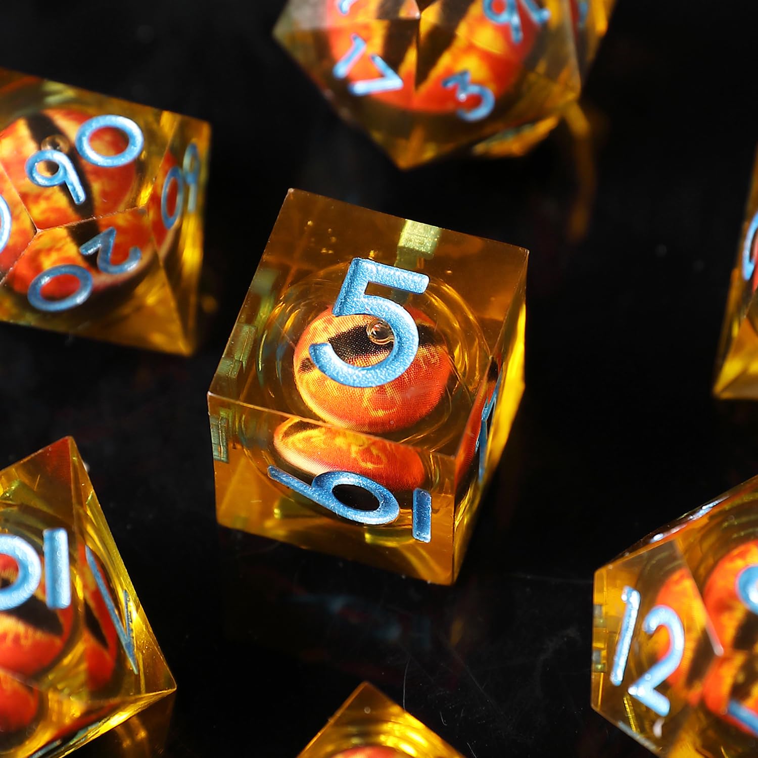 DND Dice Set Floating Pupil Skull Eyeball 7 Piece Handmade Polyhedral D&D Resin Sharp Edge Dice for Dungeons and Dragons RPG Role Playing Antique Halloween Dice with Gift Box - Image 2