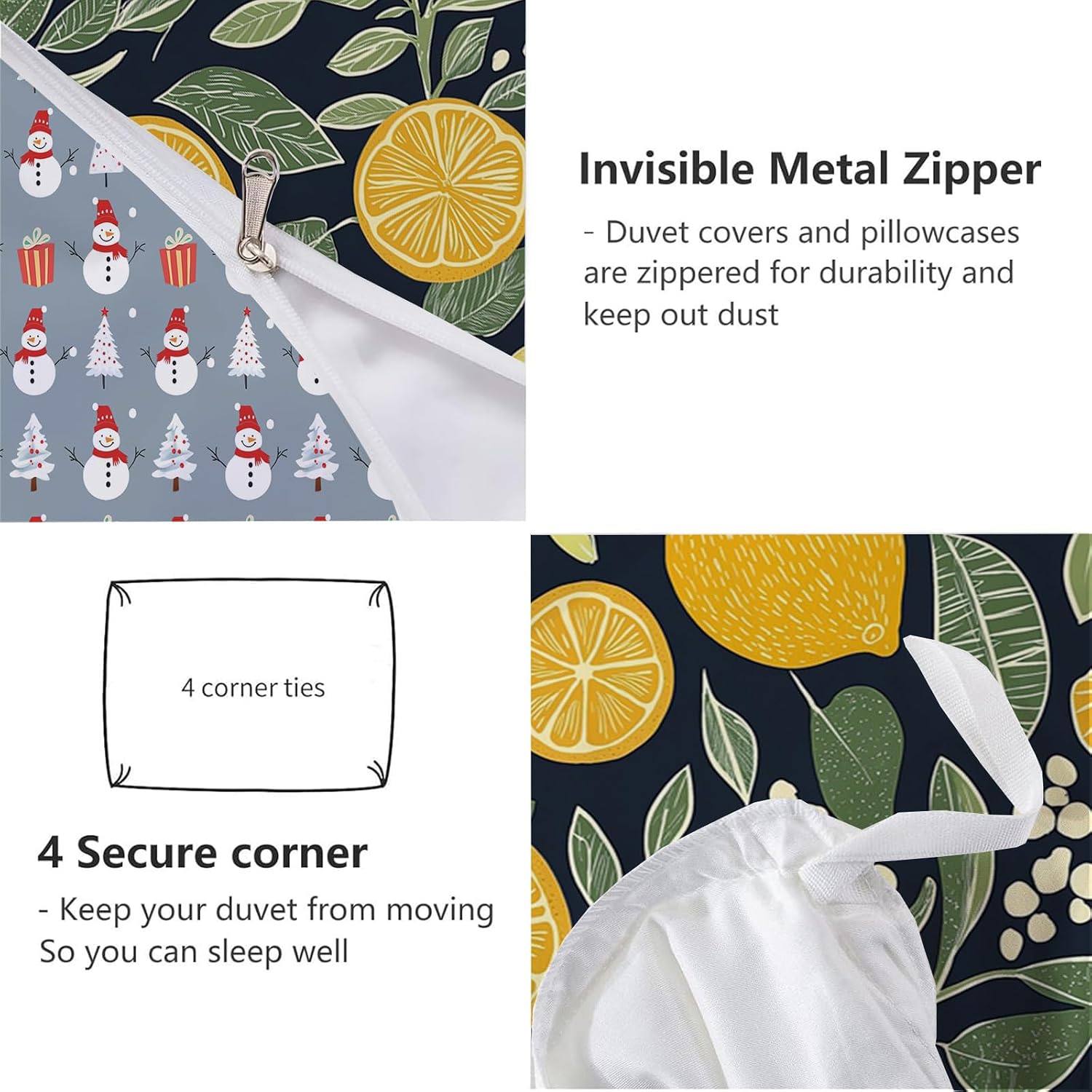 Christmas Duvet Cover California King Size,3D Printed Holiday Bedding with Retro Lemon Pattern,Reversible Soft Microfiber Quilt Cover,Machine Washable with Zipper Closur,Citrus Fruit Flowers