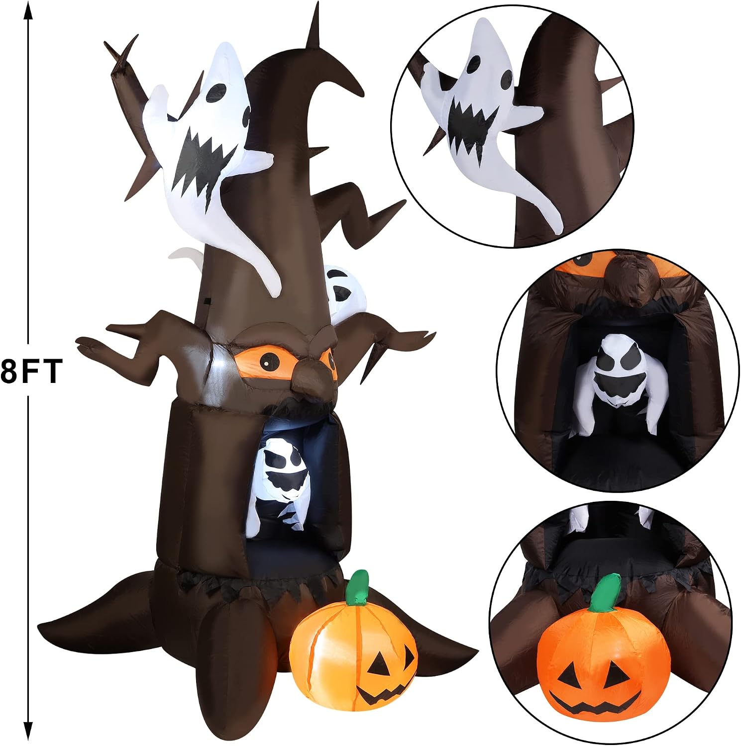 yofit 8 FT Halloween Inflatable Outdoor Haunted Tree with Ghost Pumpkin, Blow up Yard Decoration with LED Lights for Garden Lawn Party