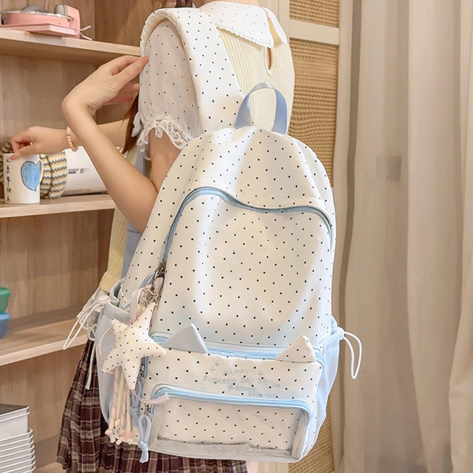 Generisch zaino italiano, in nylon, stile kawaii, con ciondolo a