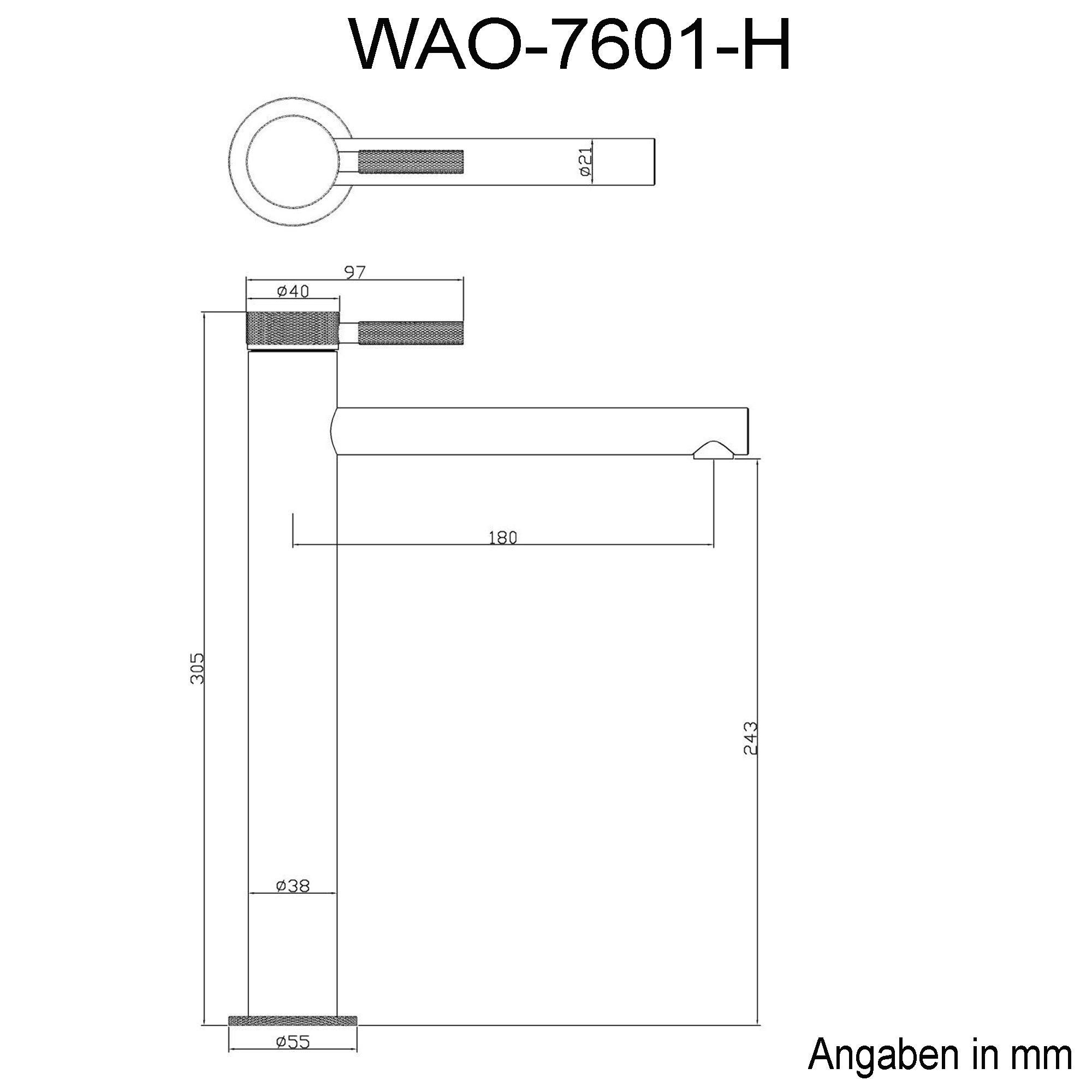 Mai & Mai Rubinetto Miscelatore Monocomando, Altezza 30.5cm, Nero Opaco | Rubinetto Bagno Lavabo Bidet Lavandino, WAO-7601-H