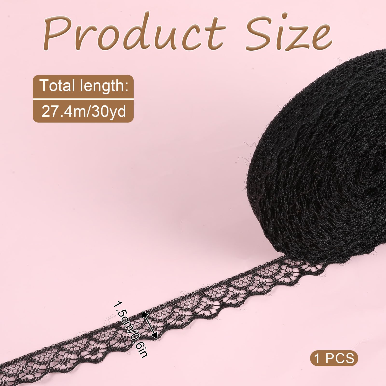 30 Yards Black Lace Ribbon Roll 0.6 Inch Wide Flower Fabric Lace Trim Roll Sewing Crafts Trim Ribbon for Wedding Decoration, Bouquet, and Gift Packaging