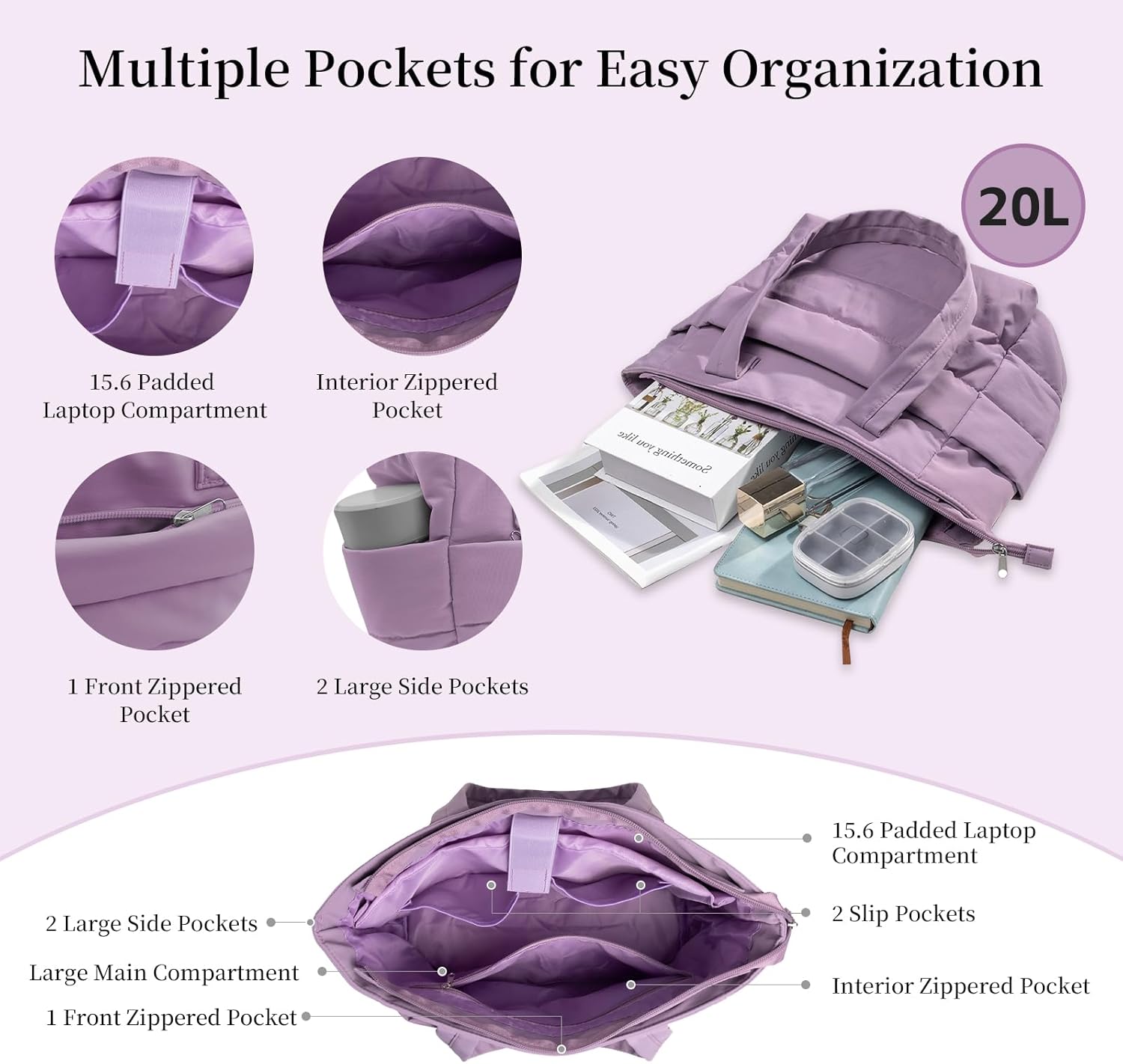 Puffer Tote Bag for Women,Large Work Tote Bags Lightweight Puffy Bag with Laptop Compartments,Nurse Bags Shoulder Bag