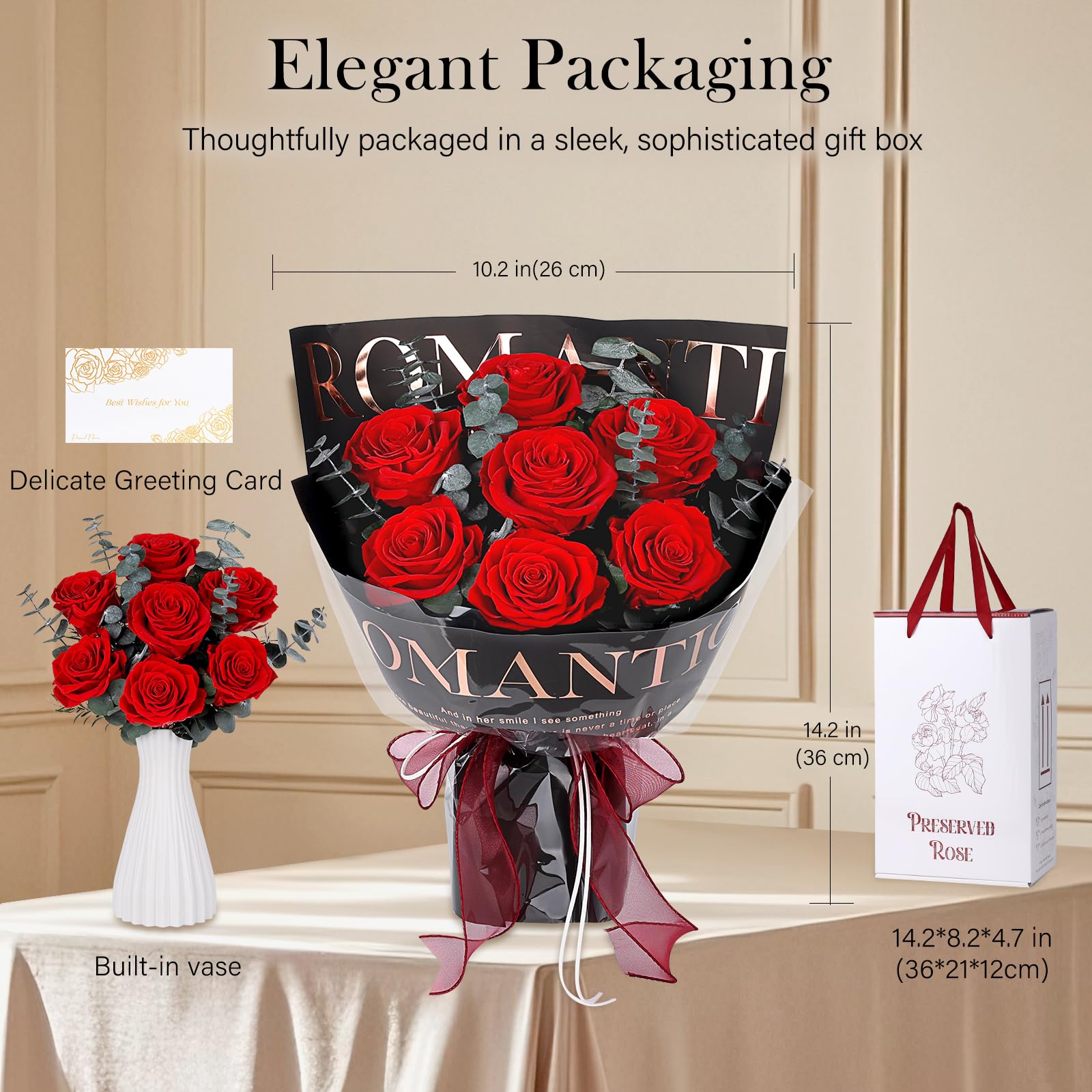 Weer een romantisch boeket mogen maken voor 'n verjaardag., Rode rozen met gipskruid en eucalyptus