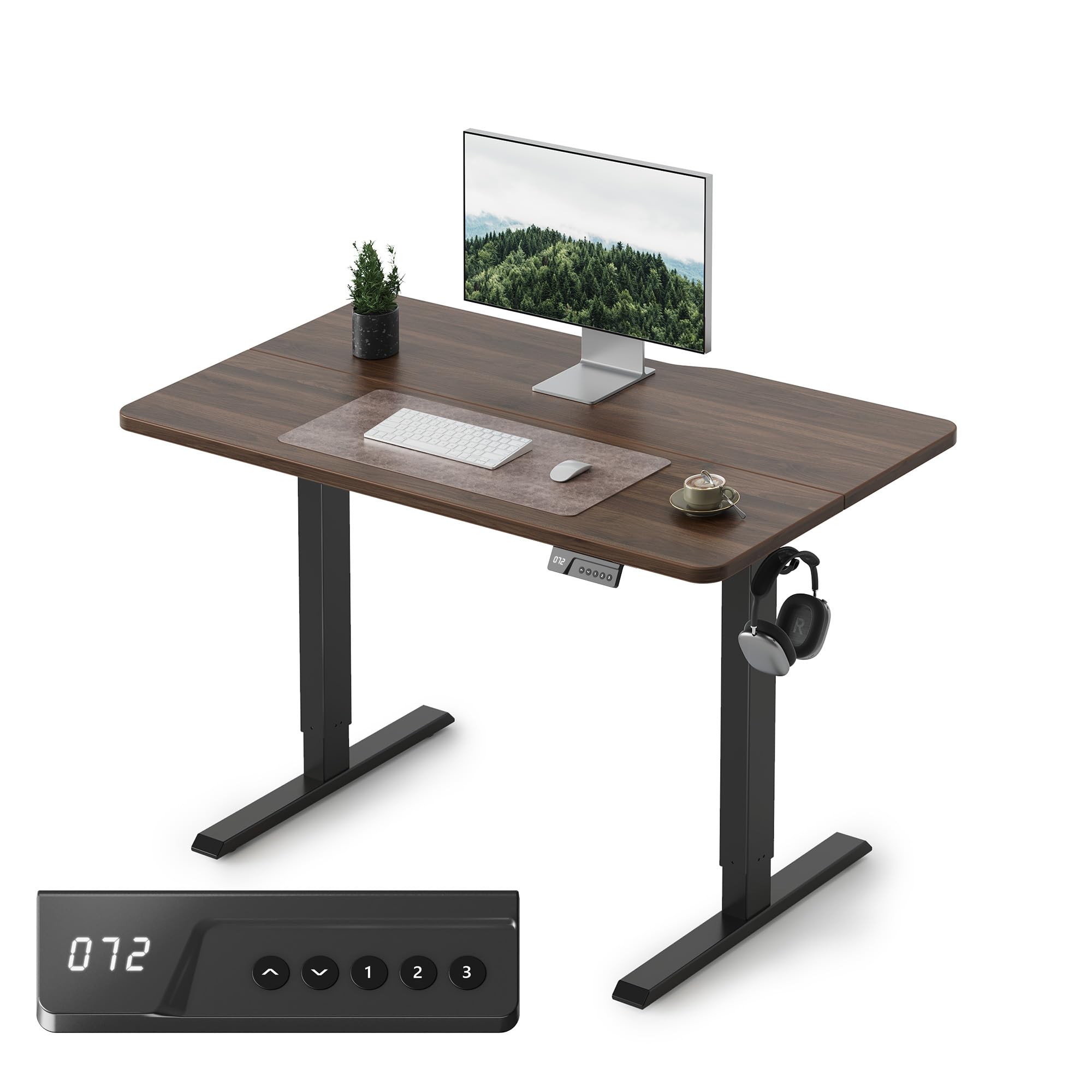 FEZIBO Electric Standing Desk Adjustable Height, 40 x 24 Inch Sit and Stand Desk, Home Office Desk, Ergonomic Workstation Computer Desk, Black Walnut