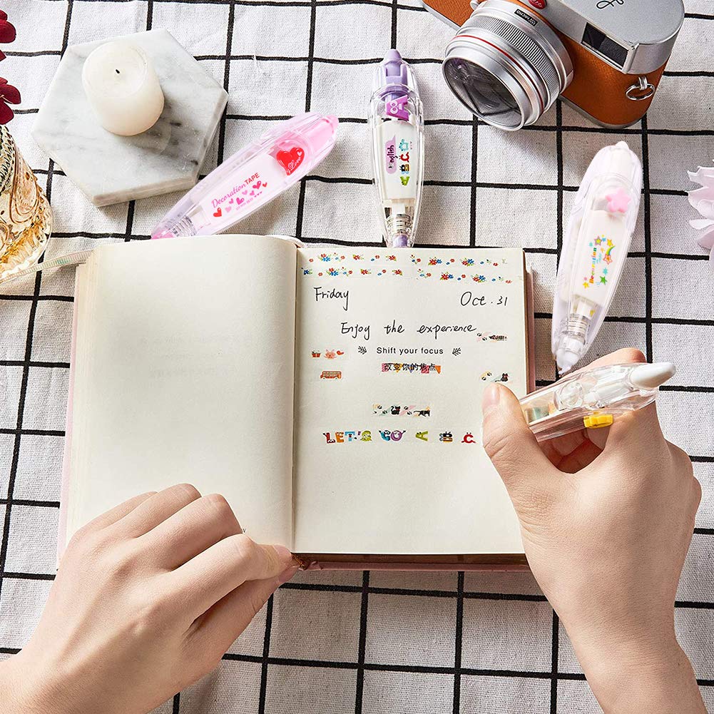 MZSM Ruban Correcteur Stylo 4 Pièces Ruban Correcteur Autocollant De Bande De Poussée Ruban De Correction Décoratif De Bricolage Pour Scrapbooking(Animal Compagnie, Gypsophile, Lettres, Amour