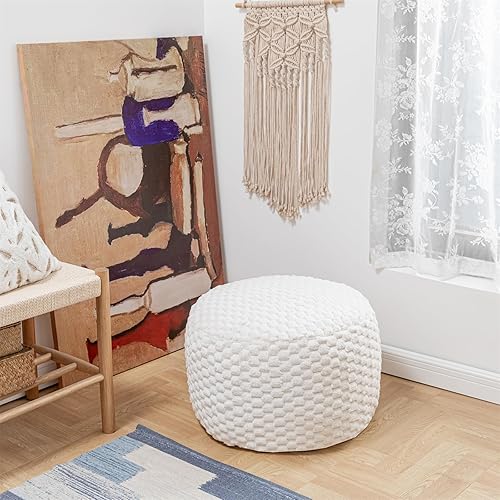 Miniatura 8 de Puf otomano redondo de relleno de 20 x 20 x 12 pulgadas, otomano de piel sintética, reposapiés, taburete para debajo del escritorio, ideal para sala