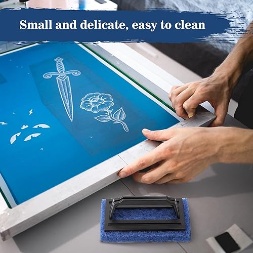 Miniatura 6 de Caydo Paquete de 3 almohadillas de limpieza de serigrafía, cepillo limpiador azul con asa, removedor de tinta de serigrafía para recuperar marcos de