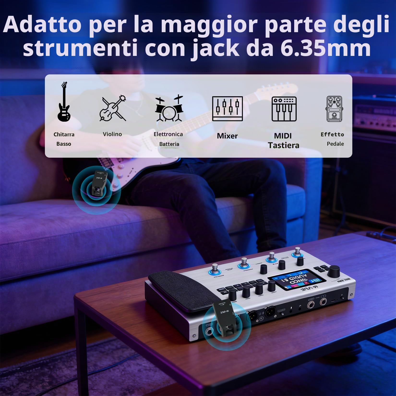 M-VAVE Sistema per chitarra wireless – Ricevitore trasmettitore per chitarra superiore con tecnologia wireless 2.4G, migliora le prestazioni musicali senza bisogno di cavi