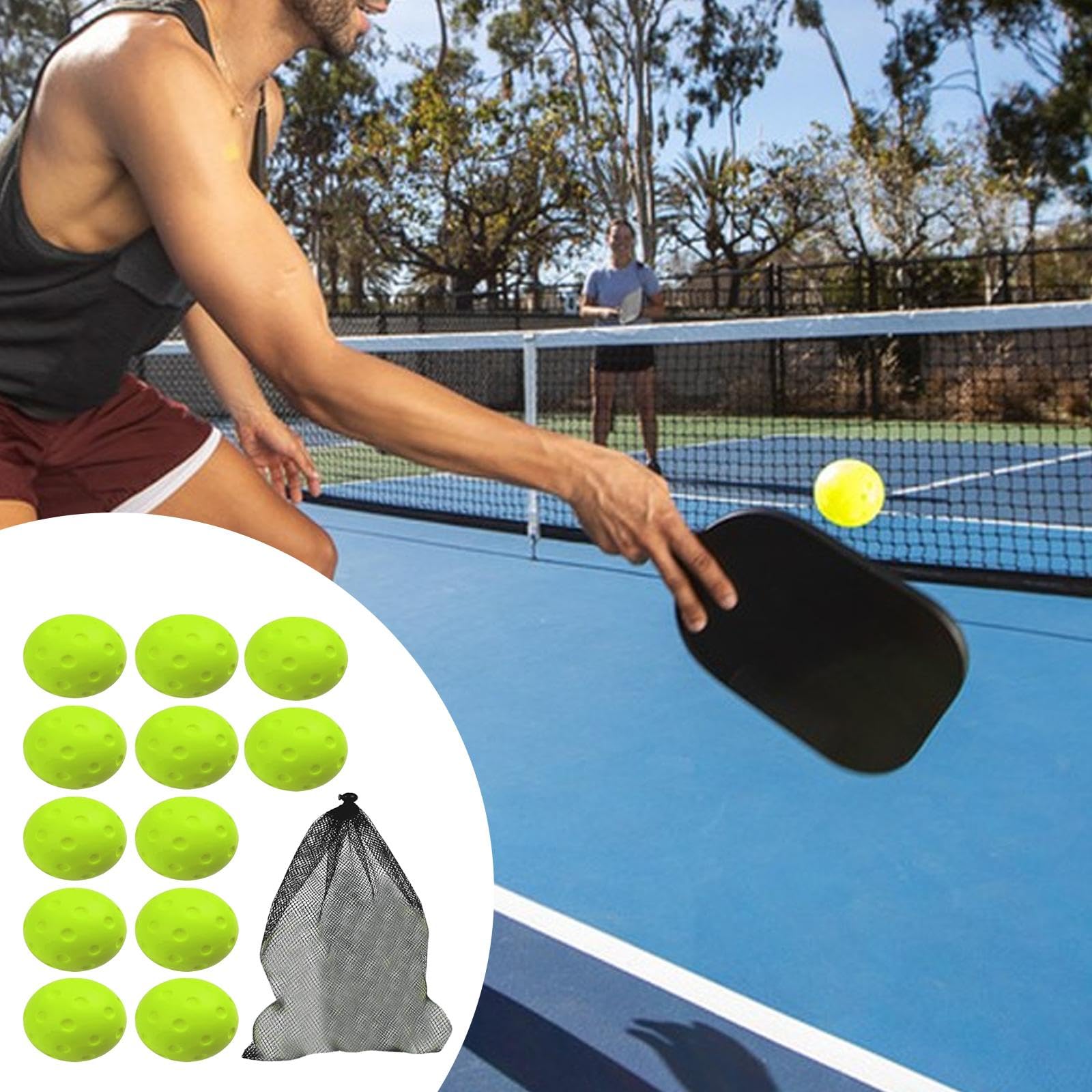 12 Pelotas de Pickleball Silenciosas, Suaves Y de, de Espuma de Poliuretano de Colores Brillantes, con Bolsa de Malla, para Principiantes