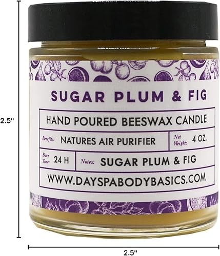 Miniatura 3 de Sugar Plum & Fig Hand-Poured Beeswax Candle - All-Natural, Cotton Braided Wick, Chemical Free, Smokeless, Cleans Air, Non-Toxic, Non-Polluting,