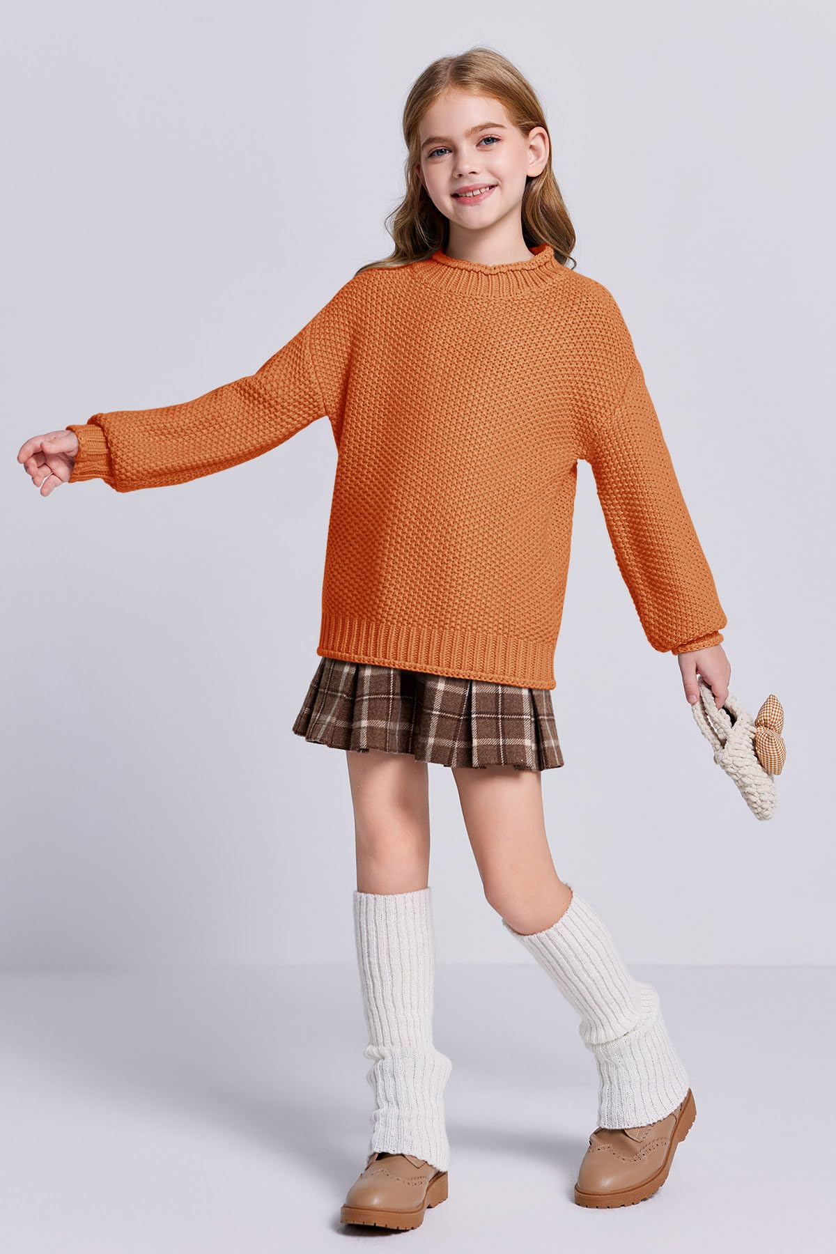 Wenrine Jersey de invierno para niña, cuello alto, manga larga, de punto, informal, 5-14 años