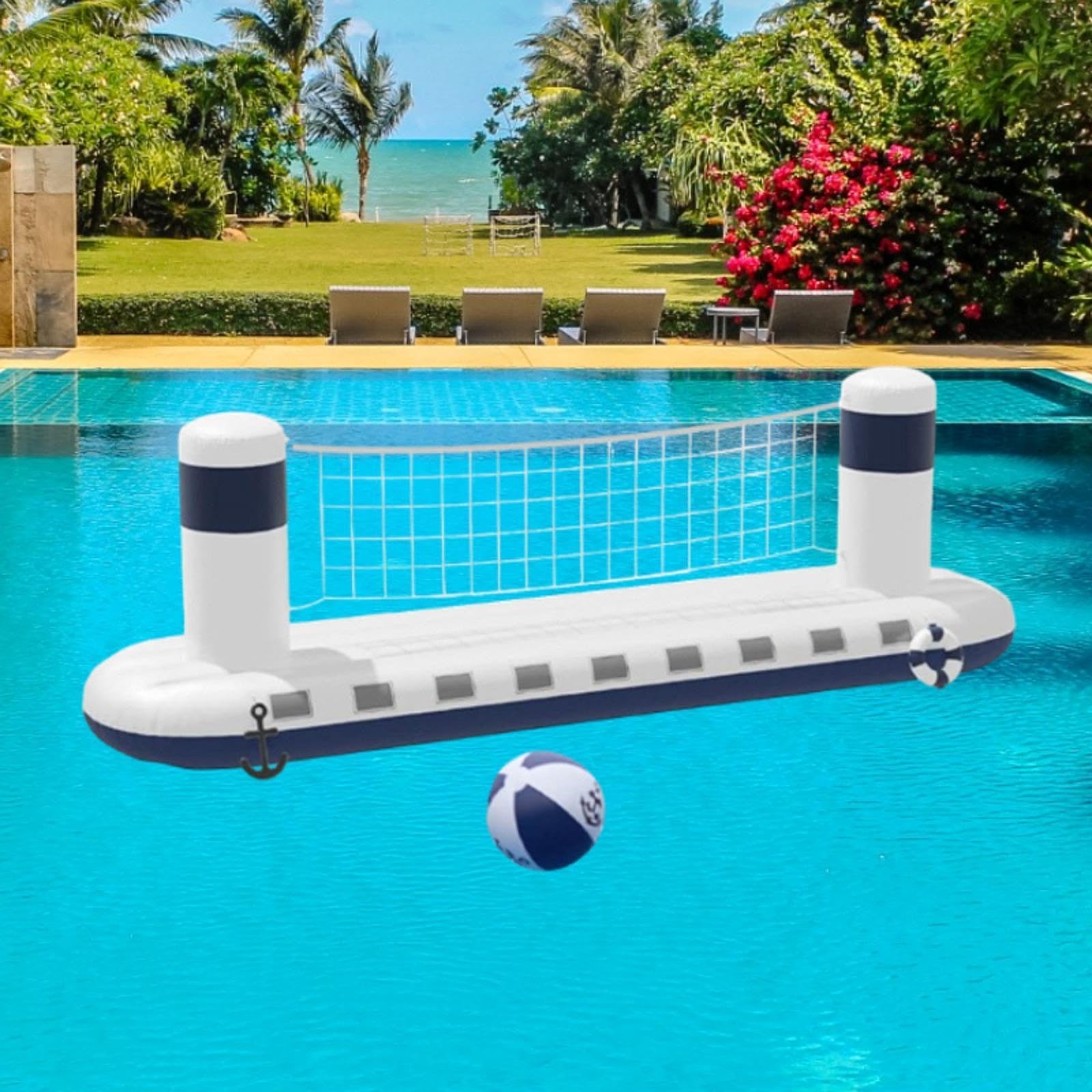 Sharplace Ensemble de Volley-Ball de Piscine Gonflable, Jeux de Piscine d'été, Filet de Volley-Ball Gonflable Portable en PVC pour Enfants Adultes Parent Enfant, 300cmx75cmx90cm