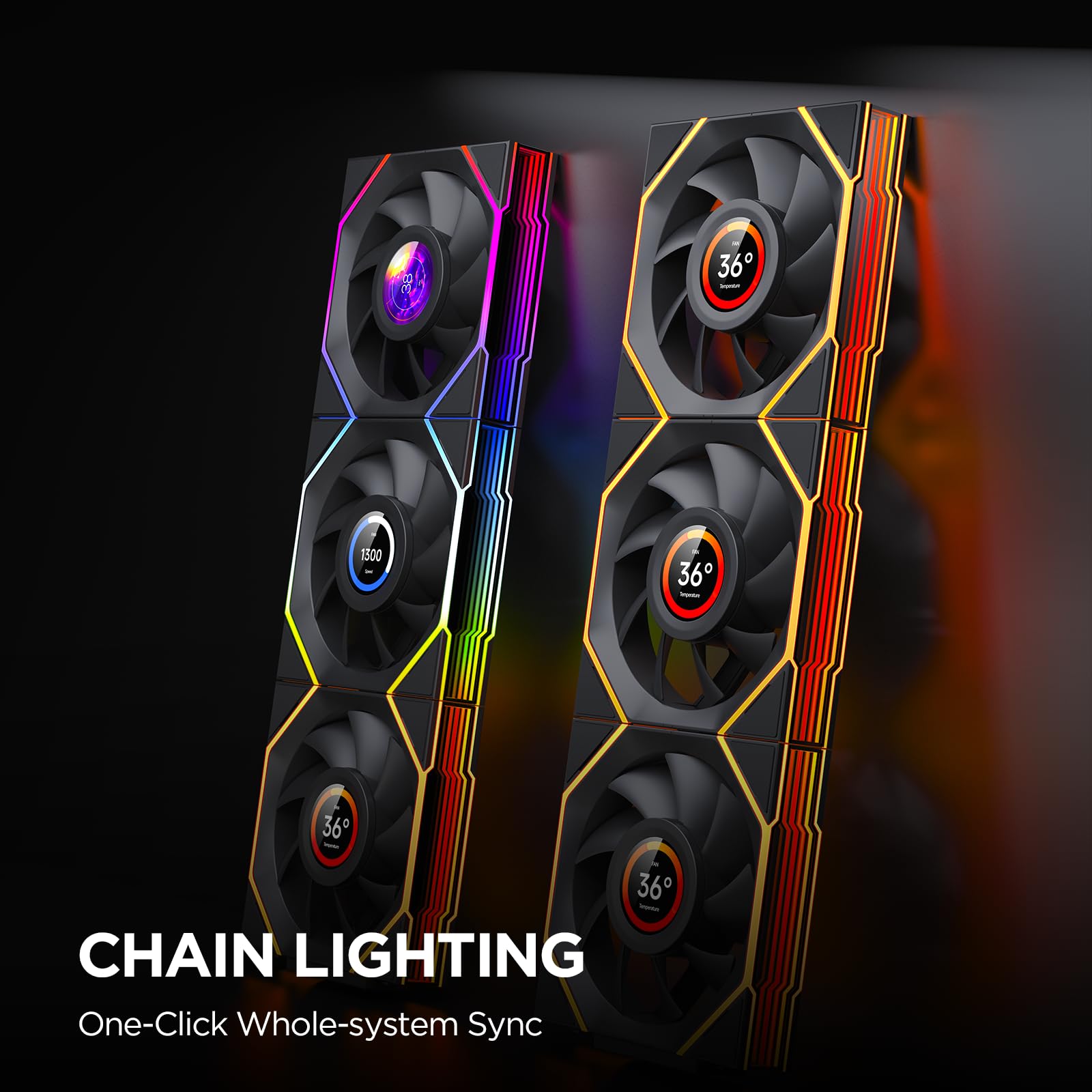 TZMRIT Interstellar-V4 LCD Daisy Chain RGB PC Fan 120 mm, 1.5 Inch LCD/24 LEDs/2100 RPM/61.54CFM/28 mm (Black Reverse)