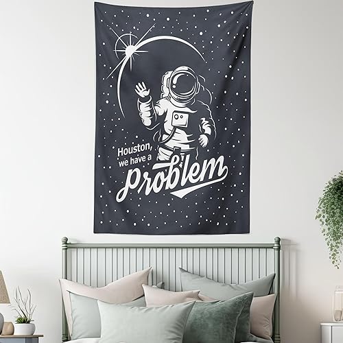 Miniatura 5 de Lunarable Tapiz del espacio exterior, arte temático espacial con Houston We Have a Problem, ilustración de mensaje de tela, decoración para colgar