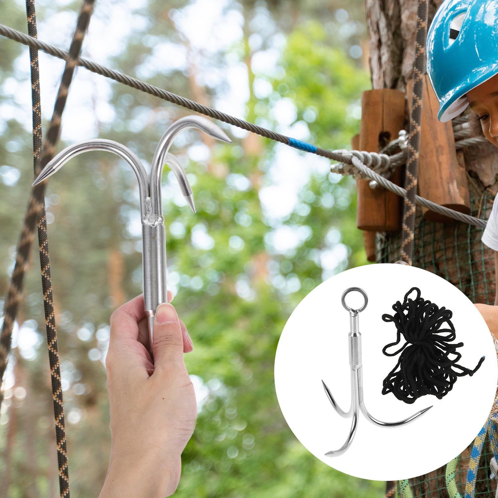 Gancho de Acero Inoxidable para Exteriores Cuerda de 10 Metros, Gancho de Tres Puntas para Pesca y Rescate, Herramienta de Agarre para Escalada y Camping, Color Aleatorio