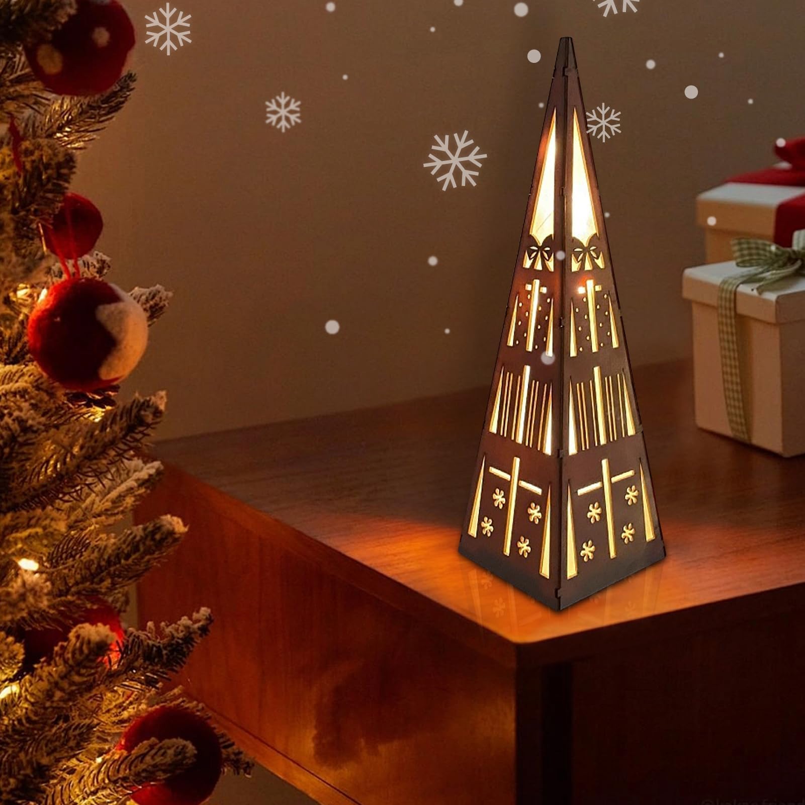 Iplusmile Weihnachts LED Holztischlampe - Warmweiße Beleuchtung Als Festliche Tischdeko