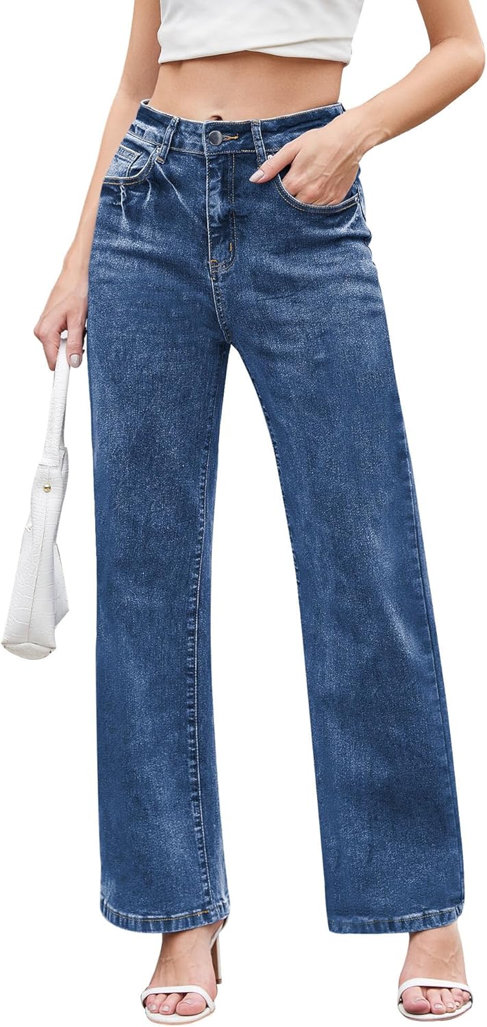 Jeans for Women Trendy High Waisted Straight Jeans Loose Wide Leg Stretchy Denim Pants with Pockets 2025 Fashion