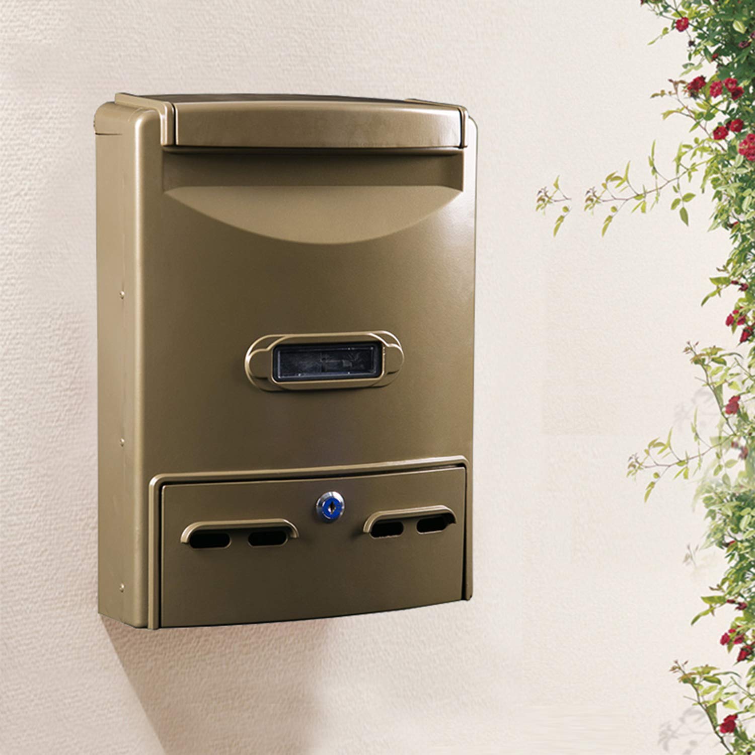 Cassetta per Lettere Retro in Alluminio Pressofuso, Scatola Postale A Muro con Grande capacità Bloccabile con Slot per Schede, Oro