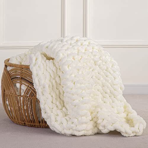ZUBISU Chunky Knit Blanket Throw, 50" x 60" Cream Soft